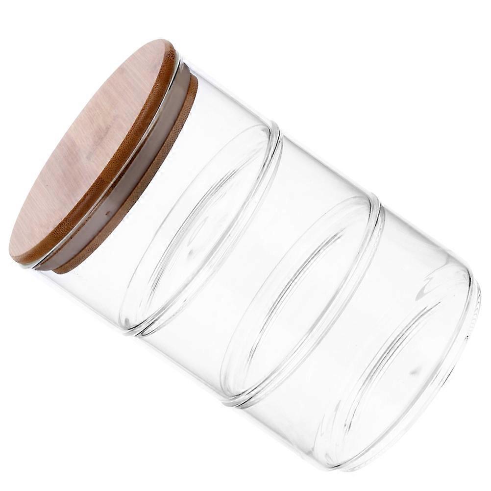 Transparent Glass Jars with Bamboo Cover for Storage Use 1 Set Stackable Heat Resistant 3 Layer