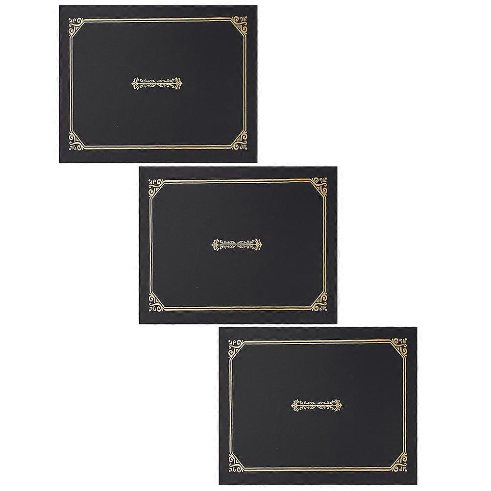 3Pcs Award Certificate Holder Folding Type Black Cover Classic Design Paper For Storing Certificates
