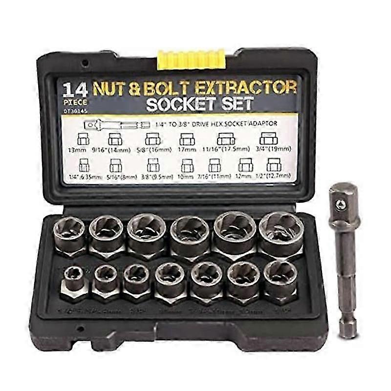 14 Pcs Lug 3/8Inch Drive Impact Bolt Nut Extractor Set, Nut Remover Kit 1/4Inch-3/4Inch Twist Socket