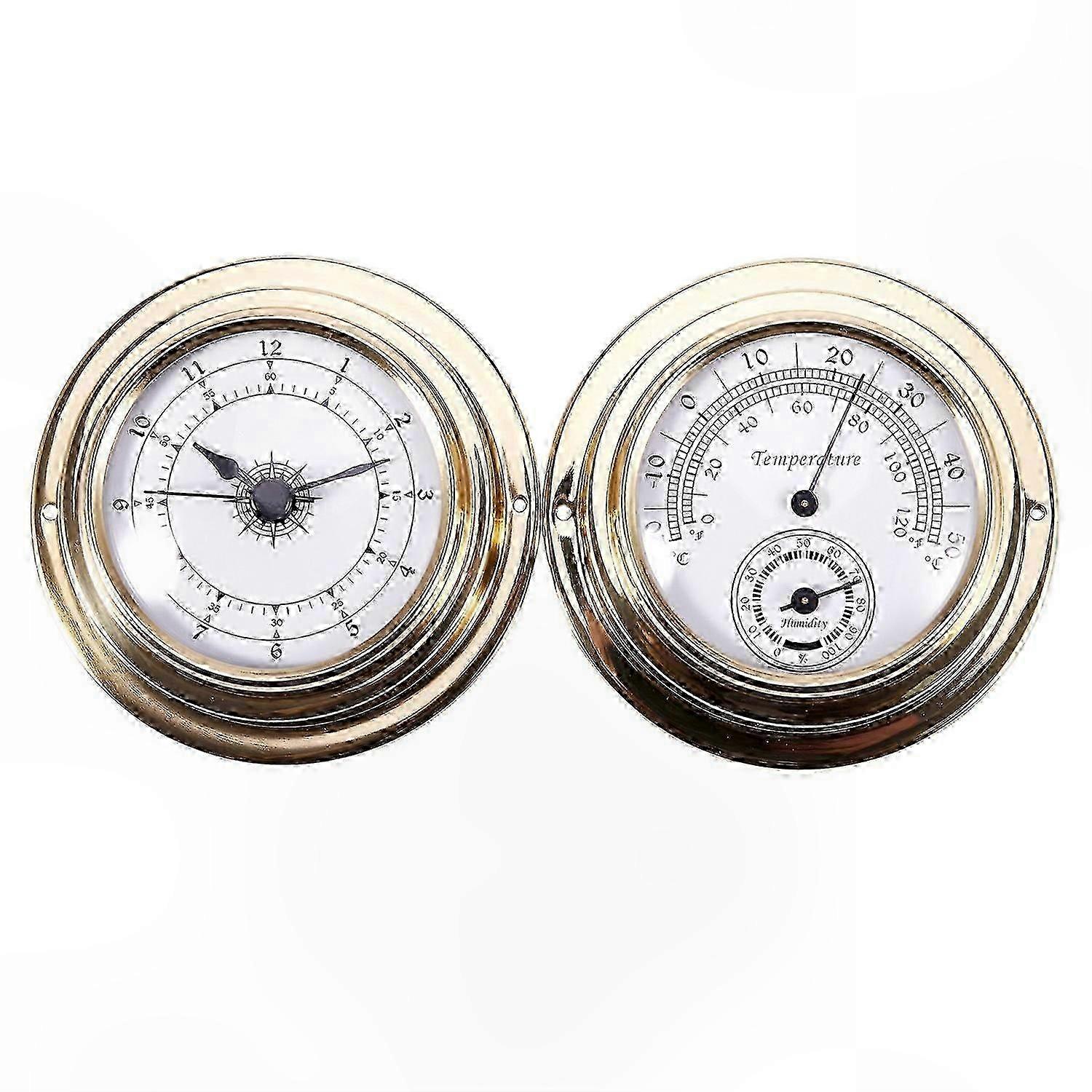 Metal-Housed Weather Station with Thermometer, Hygrometer, Barometer, and Clock Combo