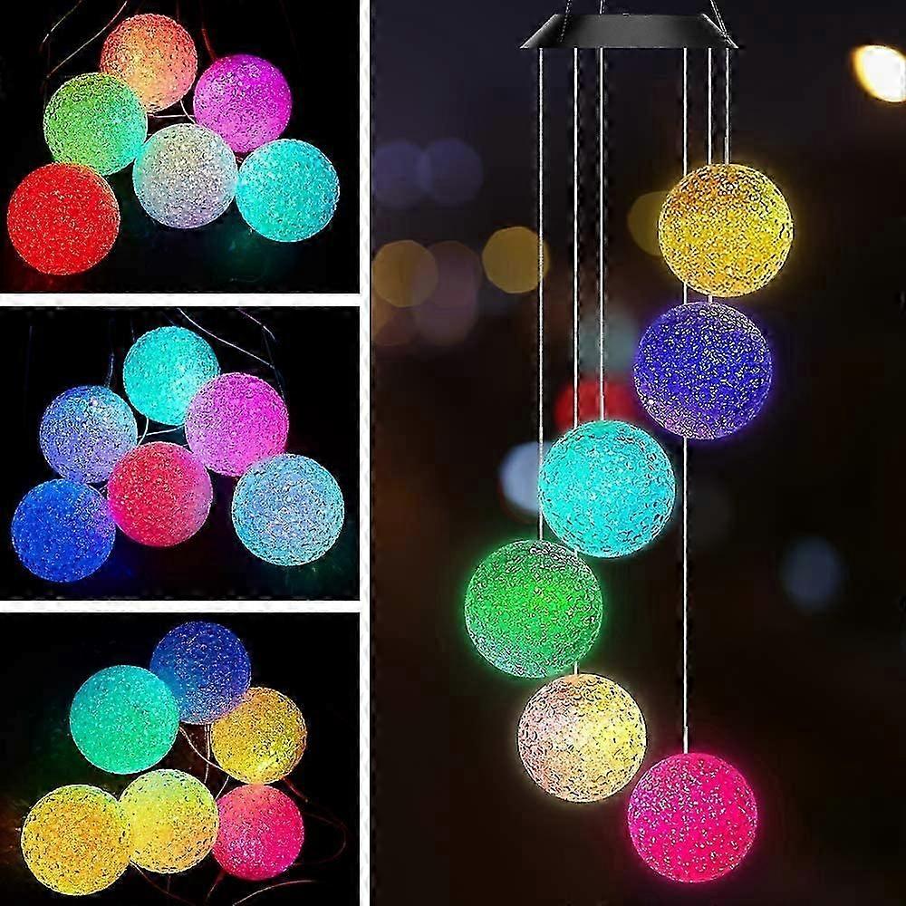 Color Changing Solar Power Wind Chime Crystal Ball Home