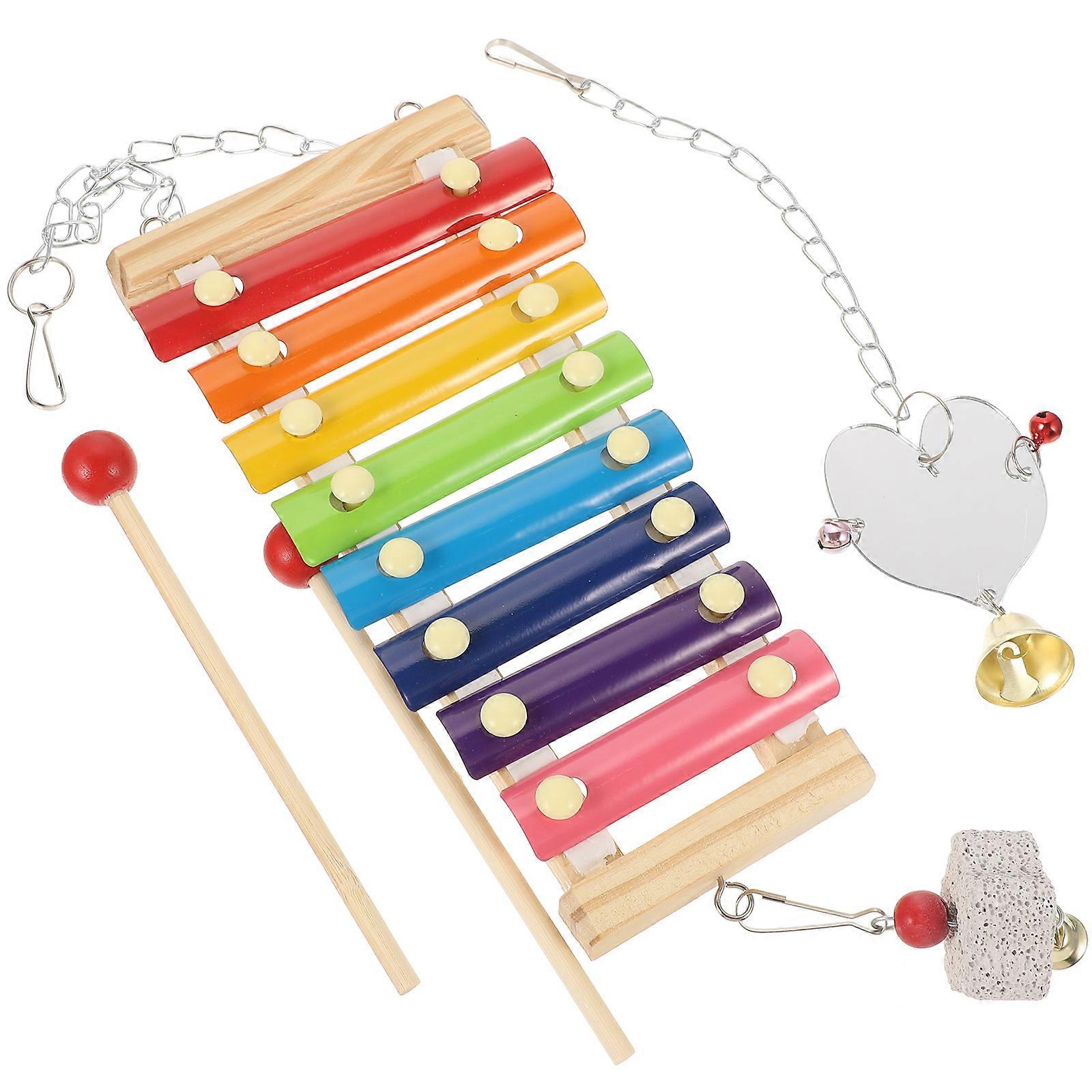 Chicken Foraging Wooden Xylophone Heart Mirror Grinding Engaging Toy for Hens Coop Activity Playtime Enhancer