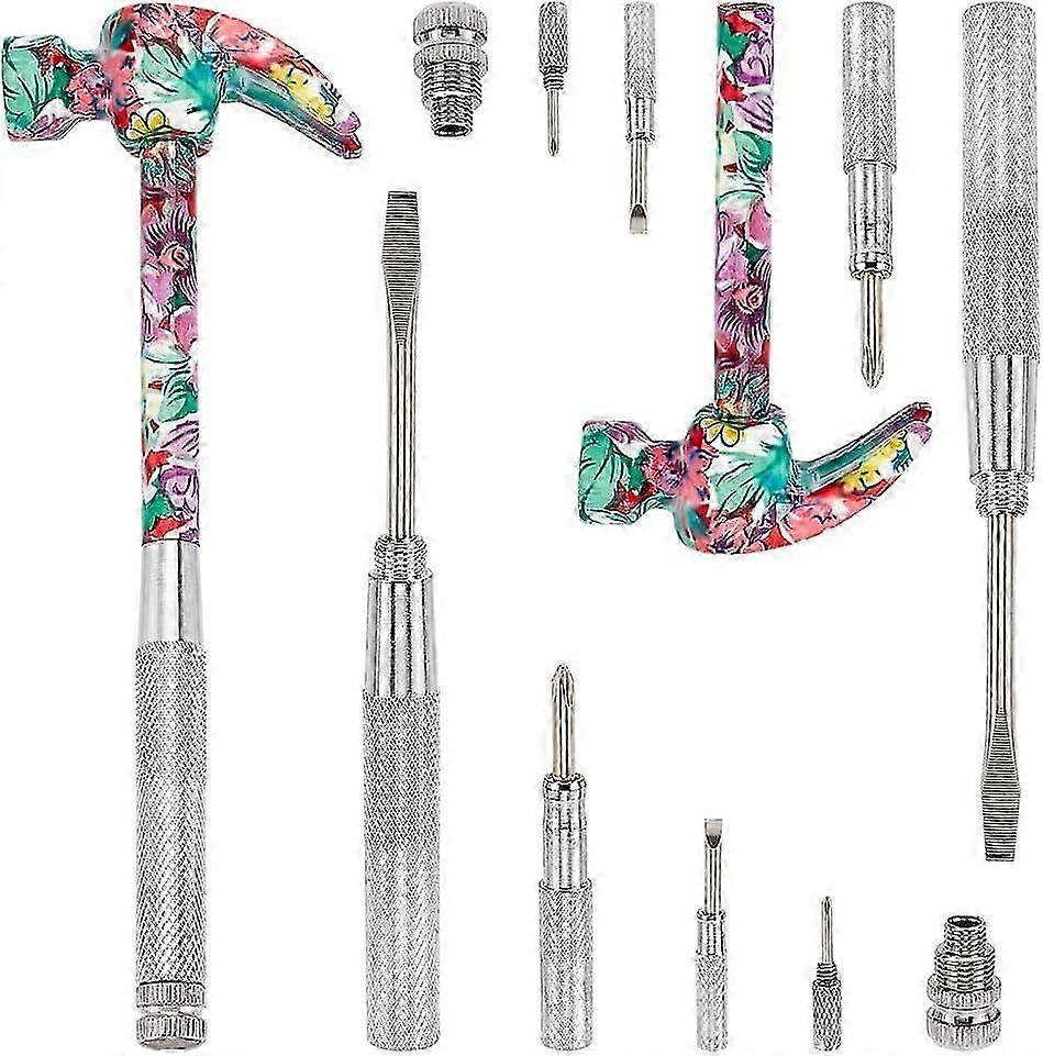 2 Sets 6 in 1 Metal Hammer & Screwdriver Set Multifunctional Metal Mini Hammer Small Multitool Hammer with Slotted/Flat Head Phillips Screwdriver Hamm