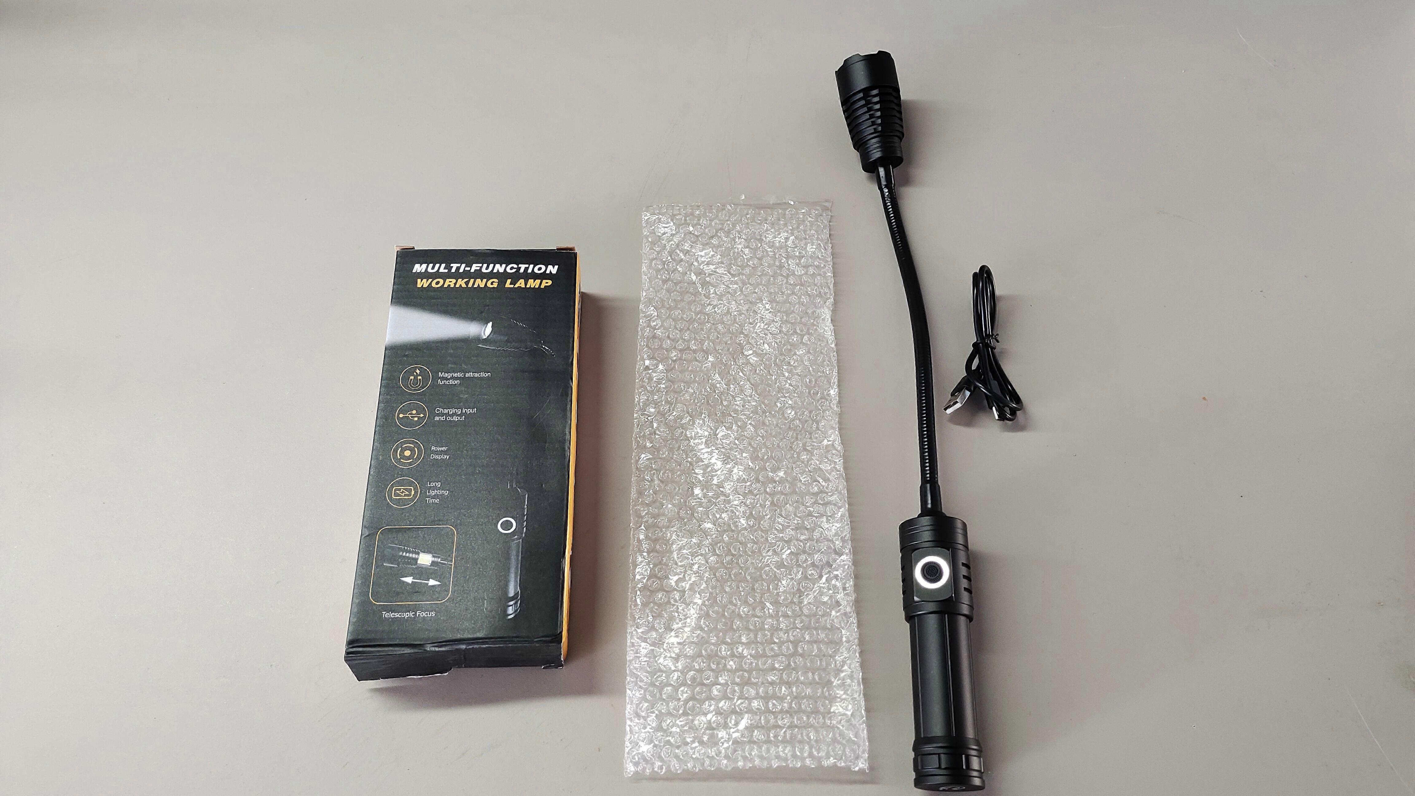 COB Flashlight Foldable Soft Tube Work Light Telescoping Zoom Torch Red Light Warning Magnetic Tail Working Lamp IPX4 Waterproof Type-C Charging