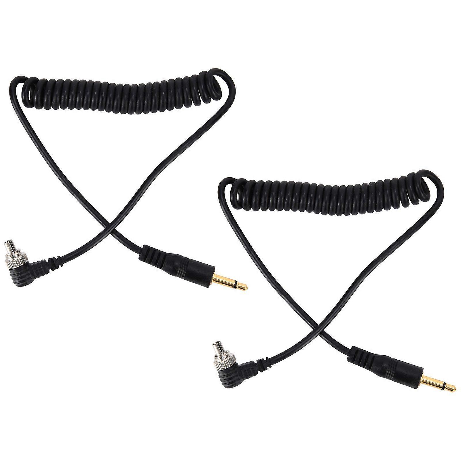 2pcs Universal 3.5mm to Male Flash PC Sync Cable Coiled Cord with Screw Lock for Digital Cameras