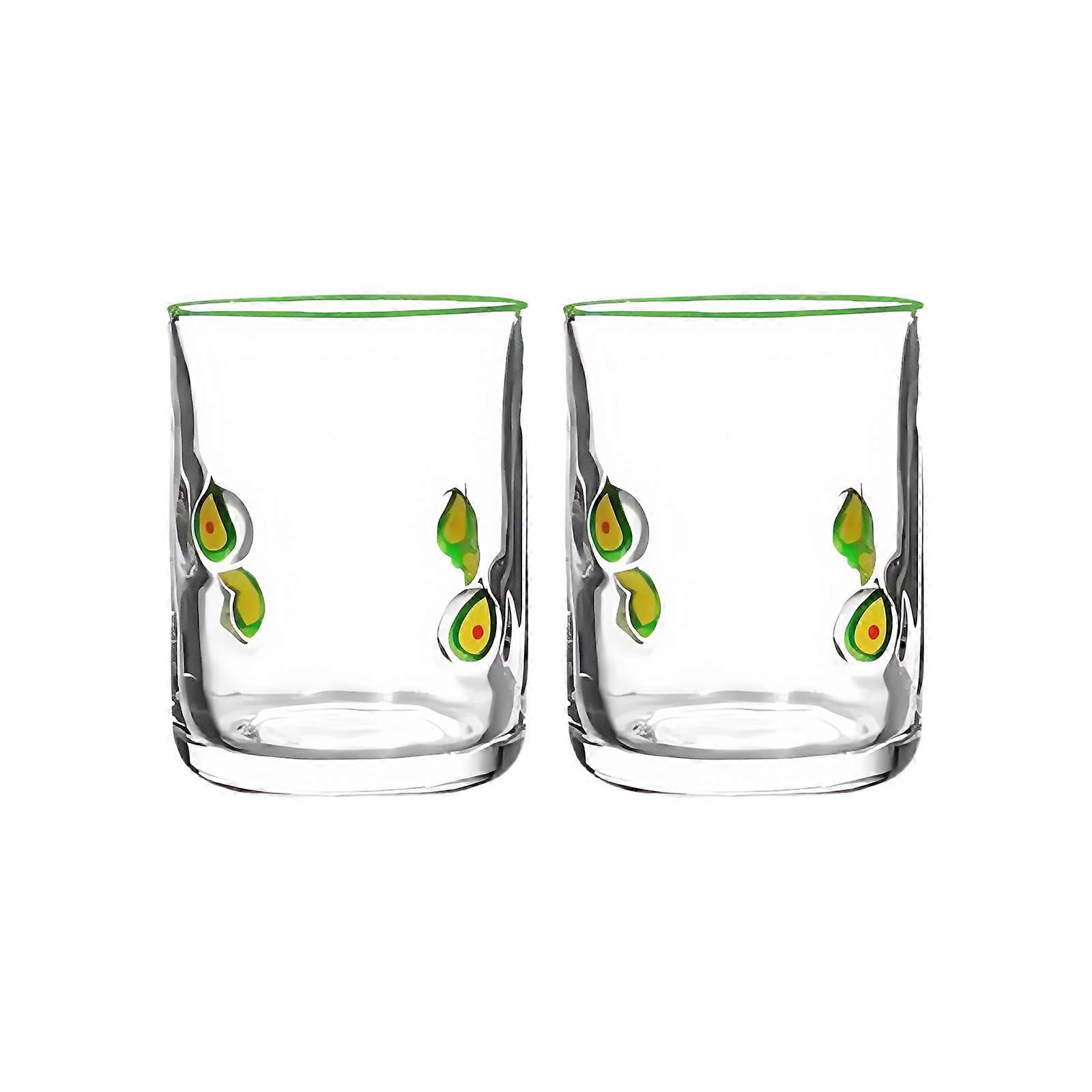 Lemon Themed Glass Juice Cups Set Of 2 Shatters Resistant 14oz Capacity Functional For Entertaining Dining Decors Multicolor