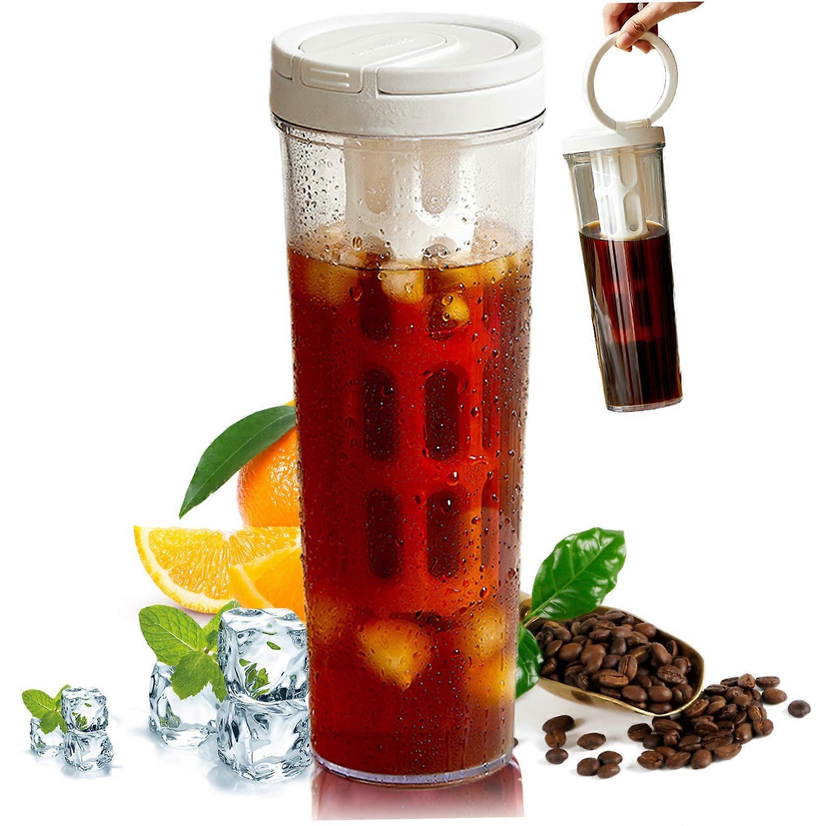 Cold Brew Pitcher 34 Oz Portable Iced Coffee Maker with Handle Fine Mesh Filter Leak Proof for Tea Juice White