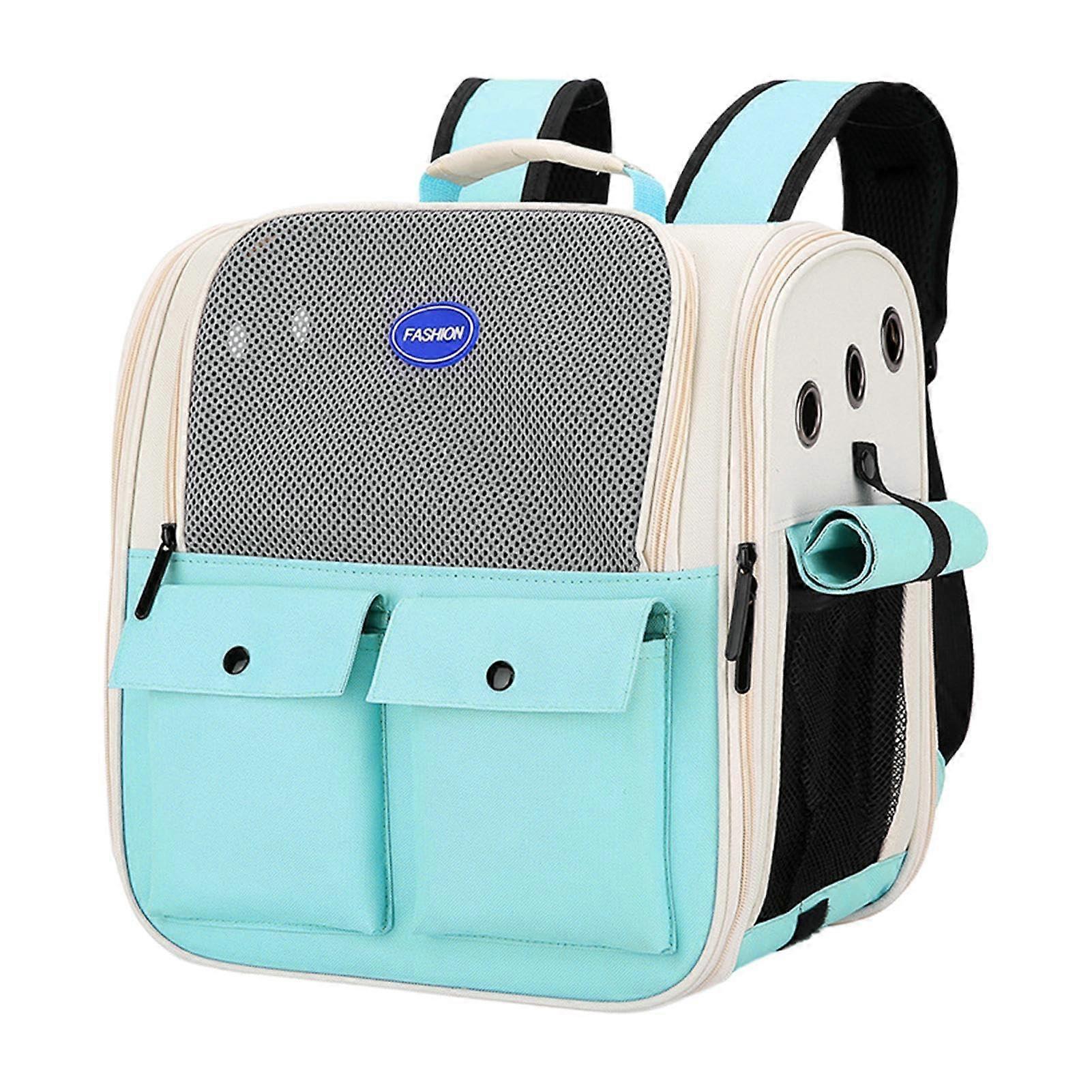 Puppy Backpack - Large Green Breathable Mesh Cat and Bunny Carrier with Multiple Pockets for Outdoor Travel