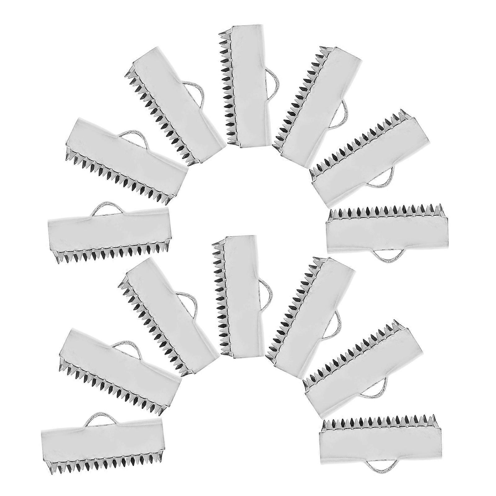 MLINS 20pcs Silver Ribbon Ends Metal Pinch Crimp Clamp Cord Fasteners for DIY Bracelet Anklets Bookmark Jewelry Making 20mm
