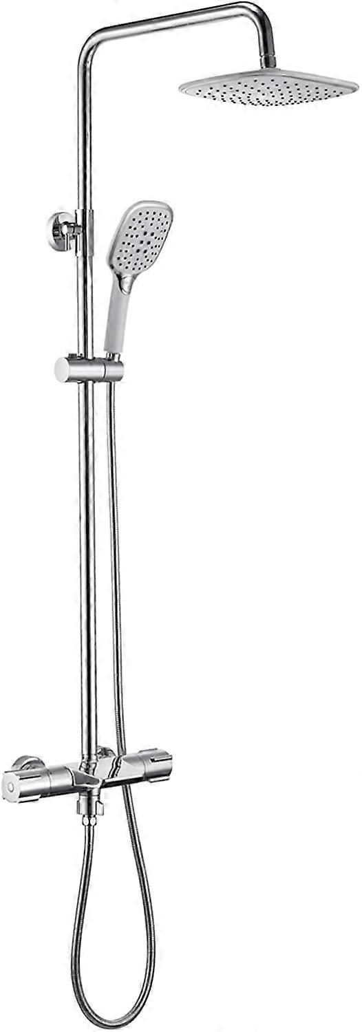 Shower System Set Wall Mounted Chrome With Rain Shower Head, 3-Setting Handheld, Hose, Faucet, Waterfall Tub Spout
