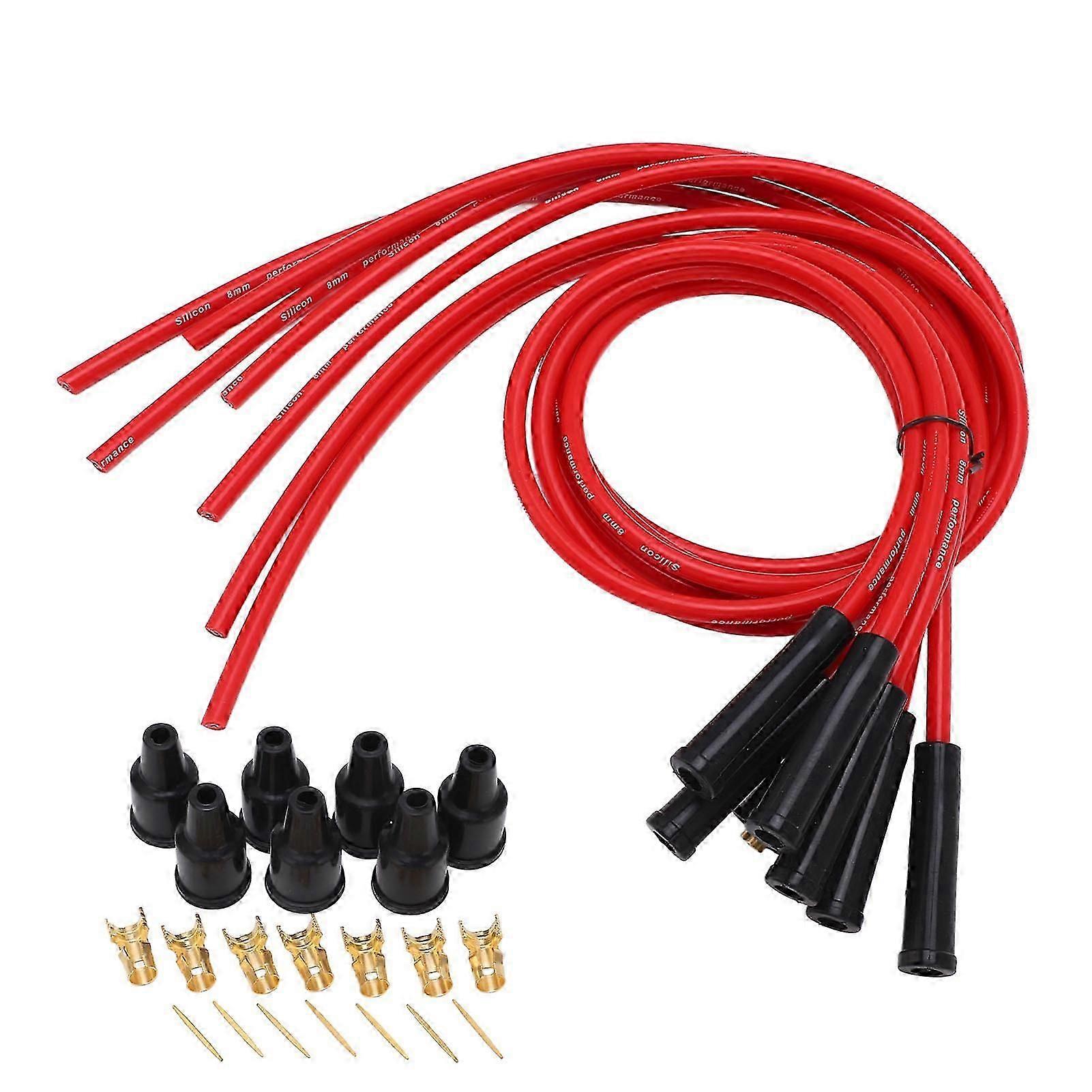 Sparking Plug Ignition Wire Set Red 8mm Diameter 1m Length Ignition Wire Replacement for 6 Cylinder Classic Cars