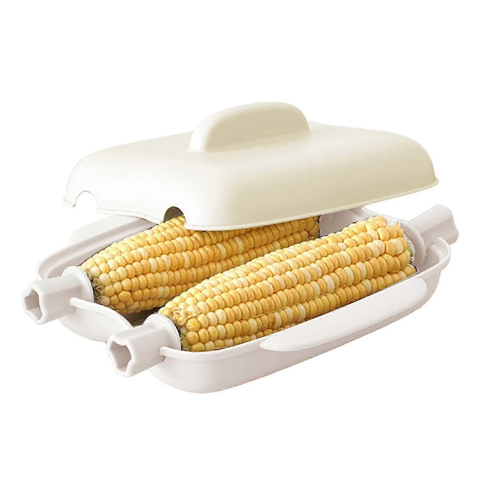 Microwave Corn on the Cob Steamer Corn Cob Cooker Vegetable Fish Steamer Corn Cooker with Lid and Handle for Kitchen Beige