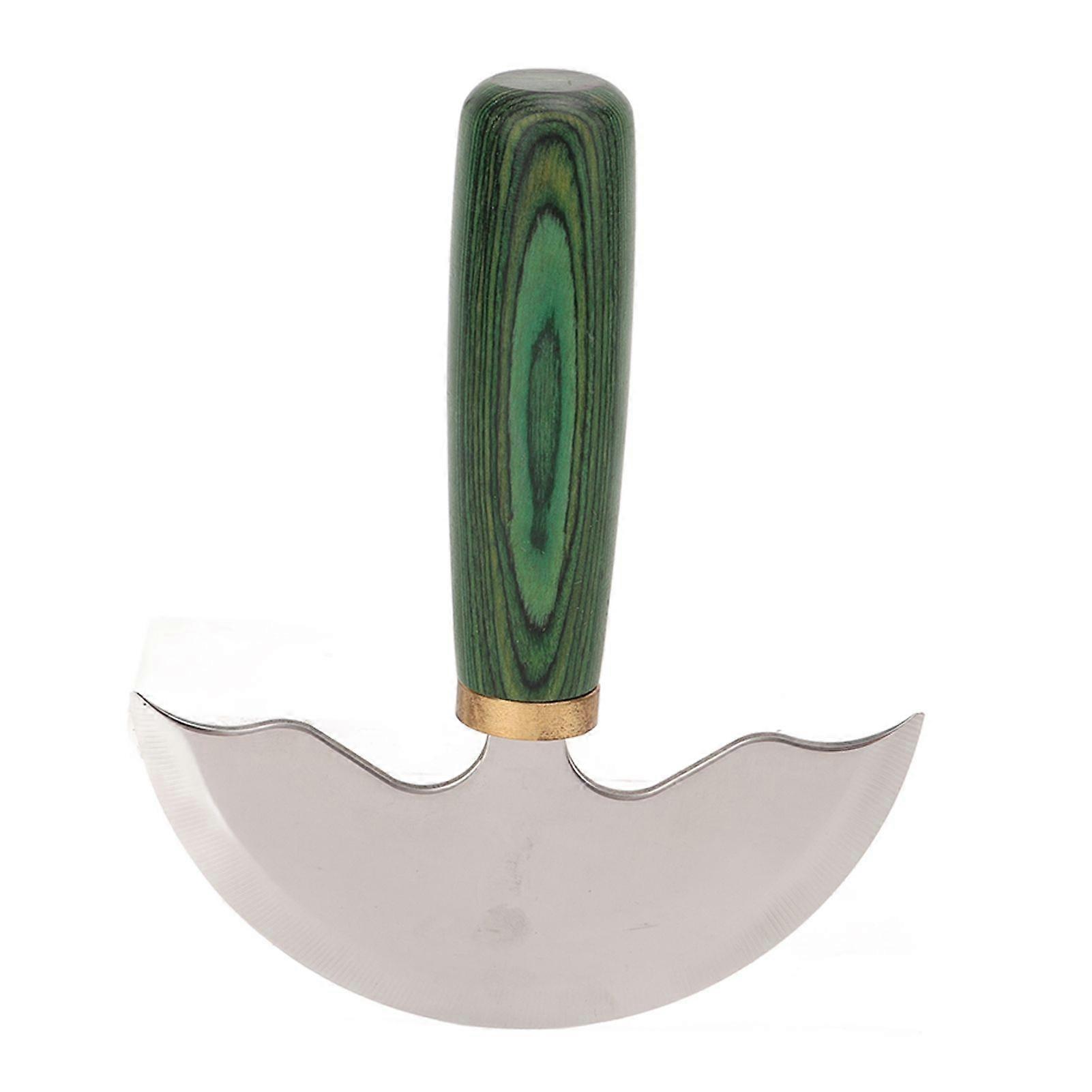Leather Round Head Knife Semicircle Green Wooden Handle Hand Made DIY Leather Trimming Knife Leather Working Tool