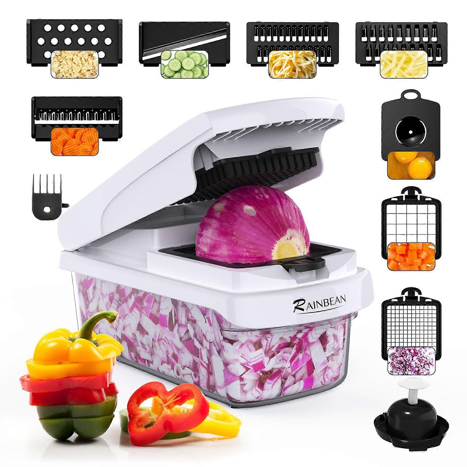 Vegetable Chopper Mandoline Slicer With Container Cucumber Potato Slicer Salad Chopper Tool 15 In 1 Kitchen White