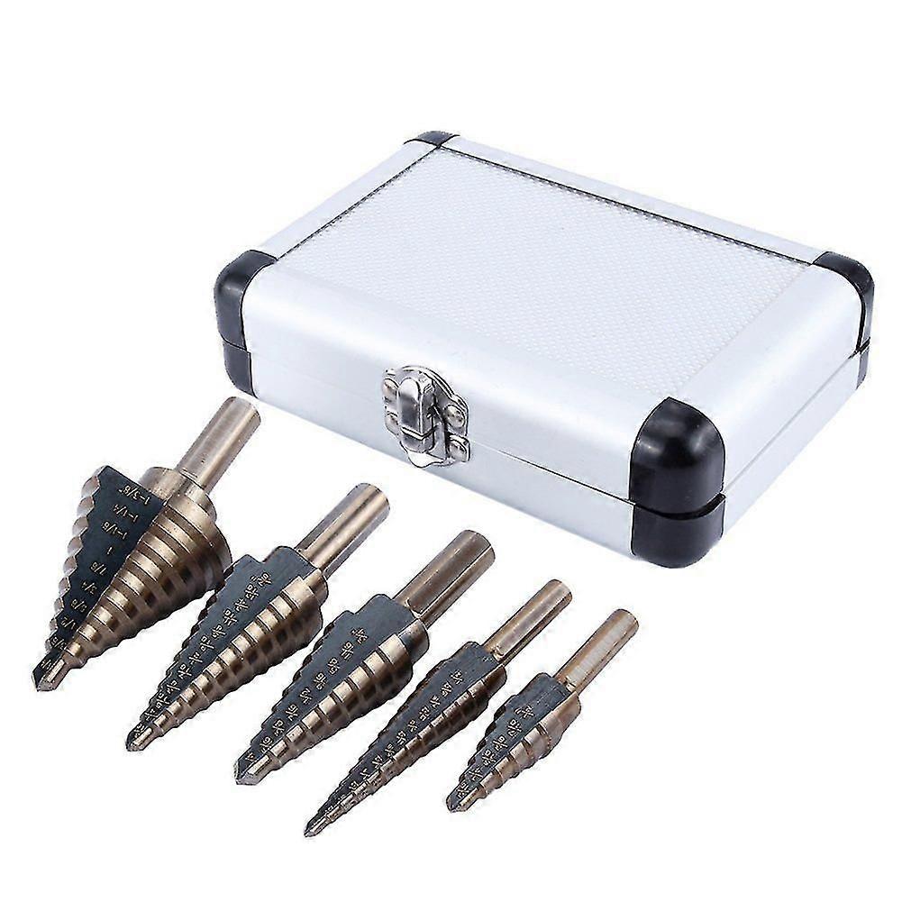 5Pcs Step Drill Bits Titanium Taper Drill Bit Stepped Drill Bit Kit Power Tool with Box Box