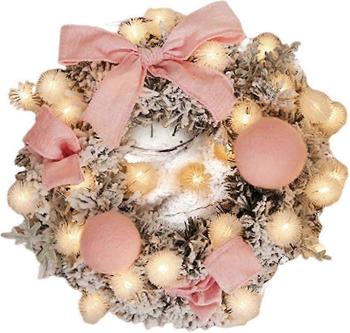 Christmas Wreath Pre-Lit Artificial Garland Decorated Garland with 30 Hair Balls Rattan Decorations for Christmas Festival Indoor Outdoor Tree Display