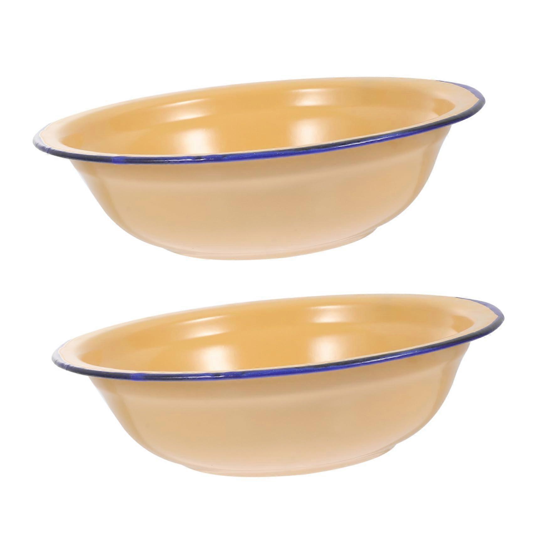 Enamel Soup Basins Set Of 2, Vintage Thickened Retro Tableware, Lightweight For Camping And Picnic Outdoor Use