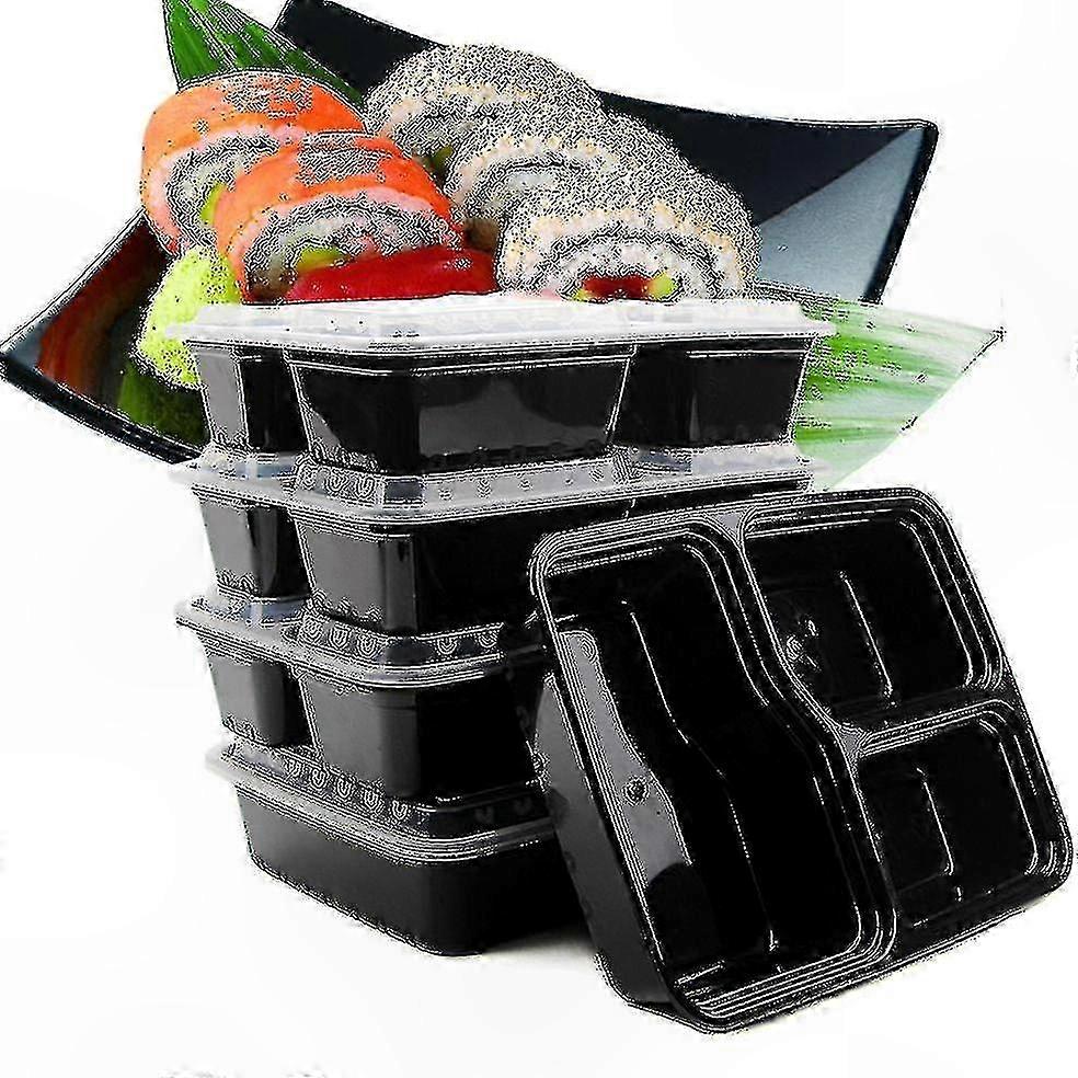 10-Pack Stackable Microwave Lunch Boxes, Reusable 3-Compartment Meal Prep Containers