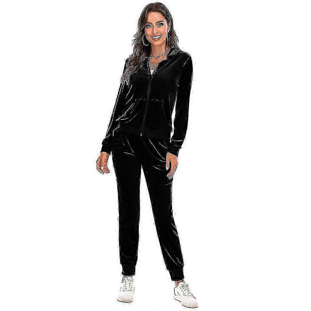 Women's Velour Hoodie and Jogger Lounge Set - Soft Stretch Tracksuit