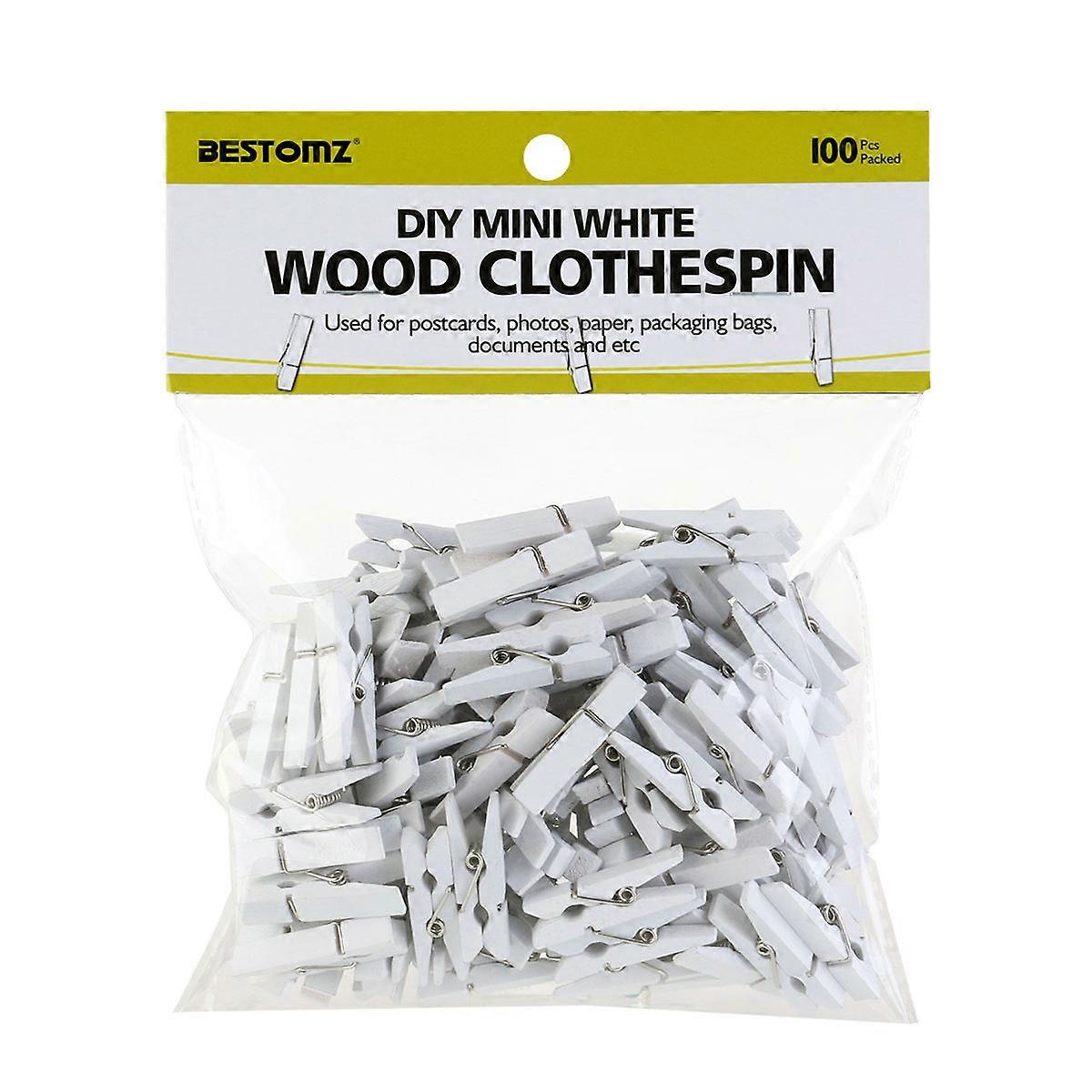 Wooden Clothespins for Holding Stuff 100Pcs Set White Wood Clips with Spring