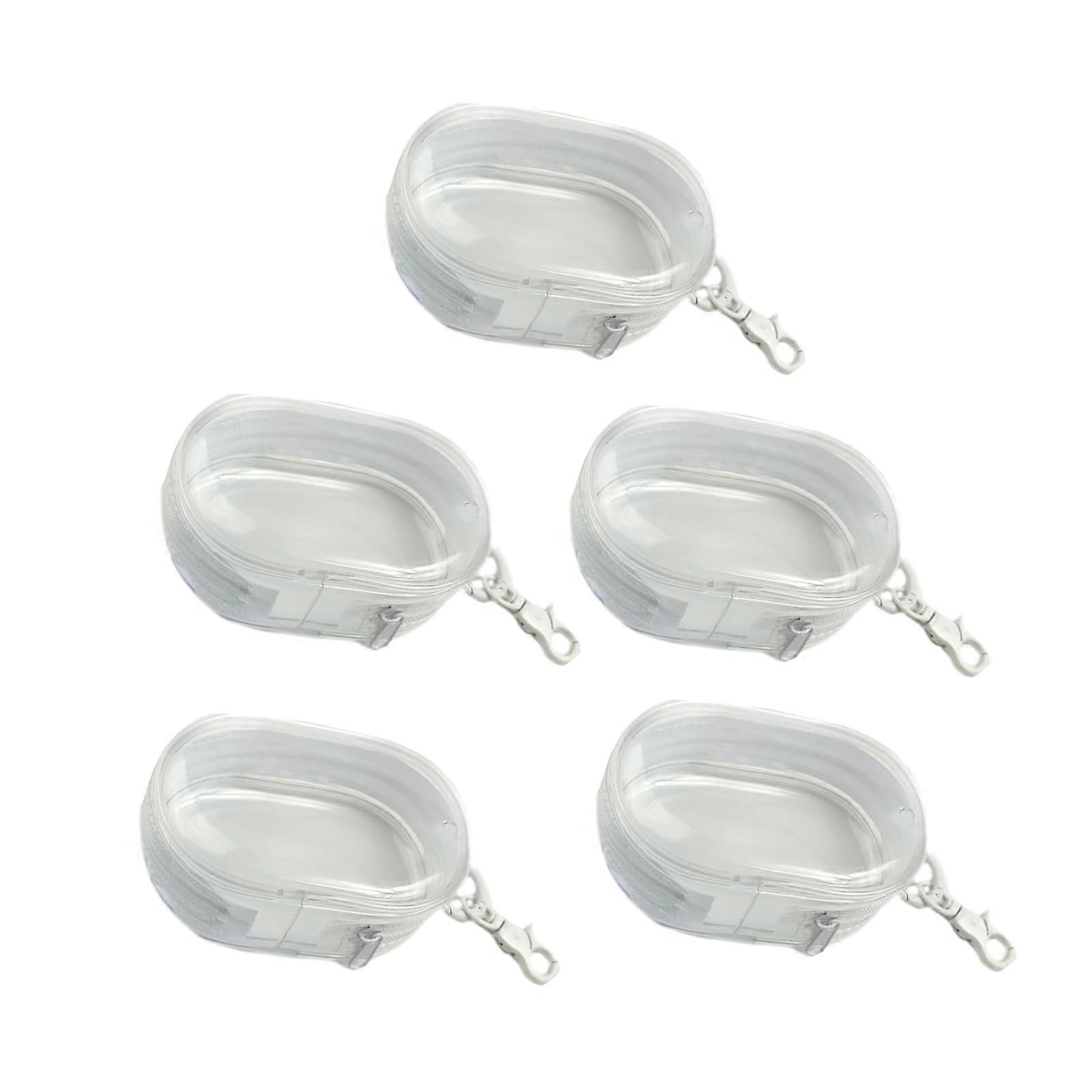 Clear Storage Box 5Piece Set With Keychains, Headphone Storage, Makeup Bag, Change Purse, Stroller Bag White
