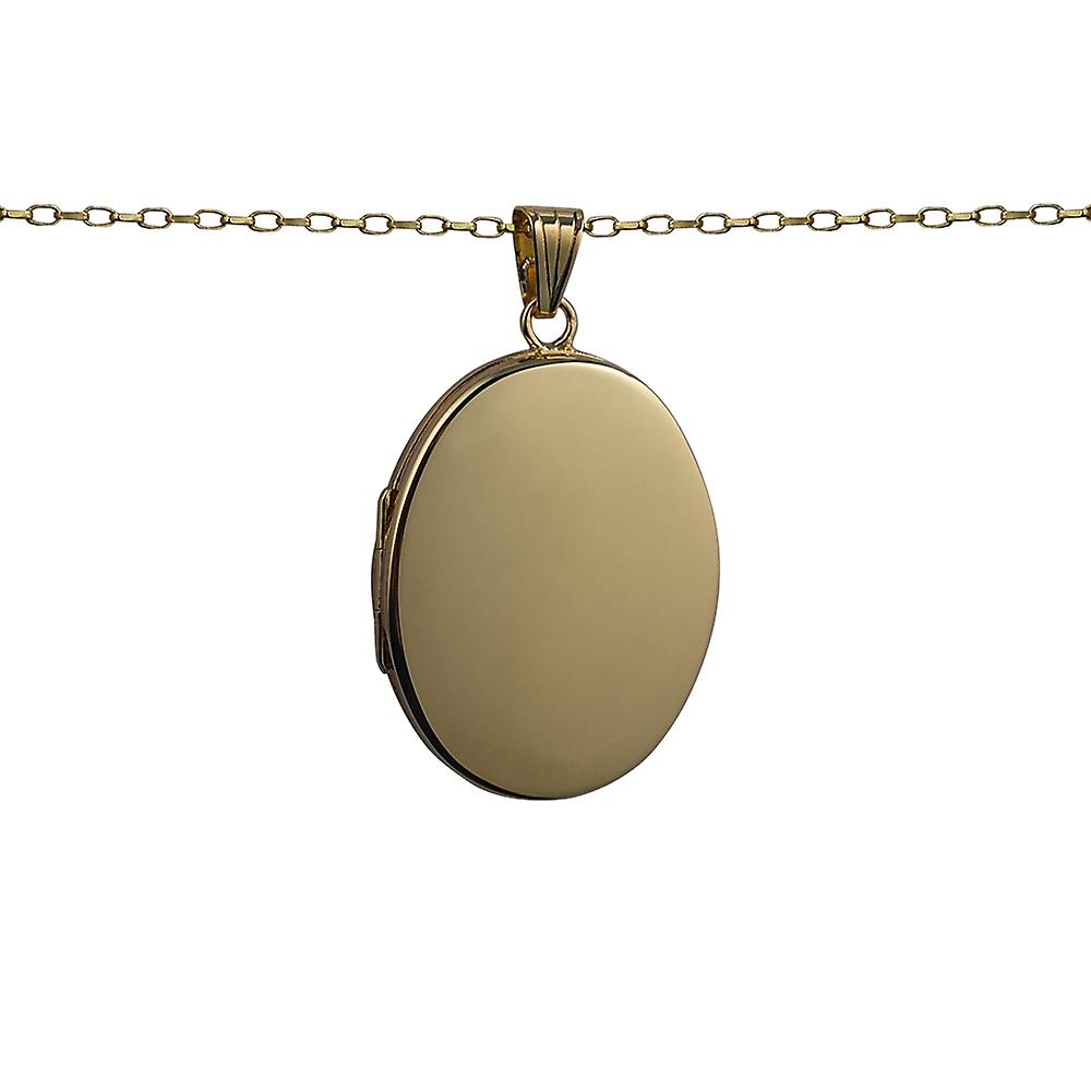 9ct Gold 35x26mm flat oval plain Locket with a belcher Chain 24 inches
