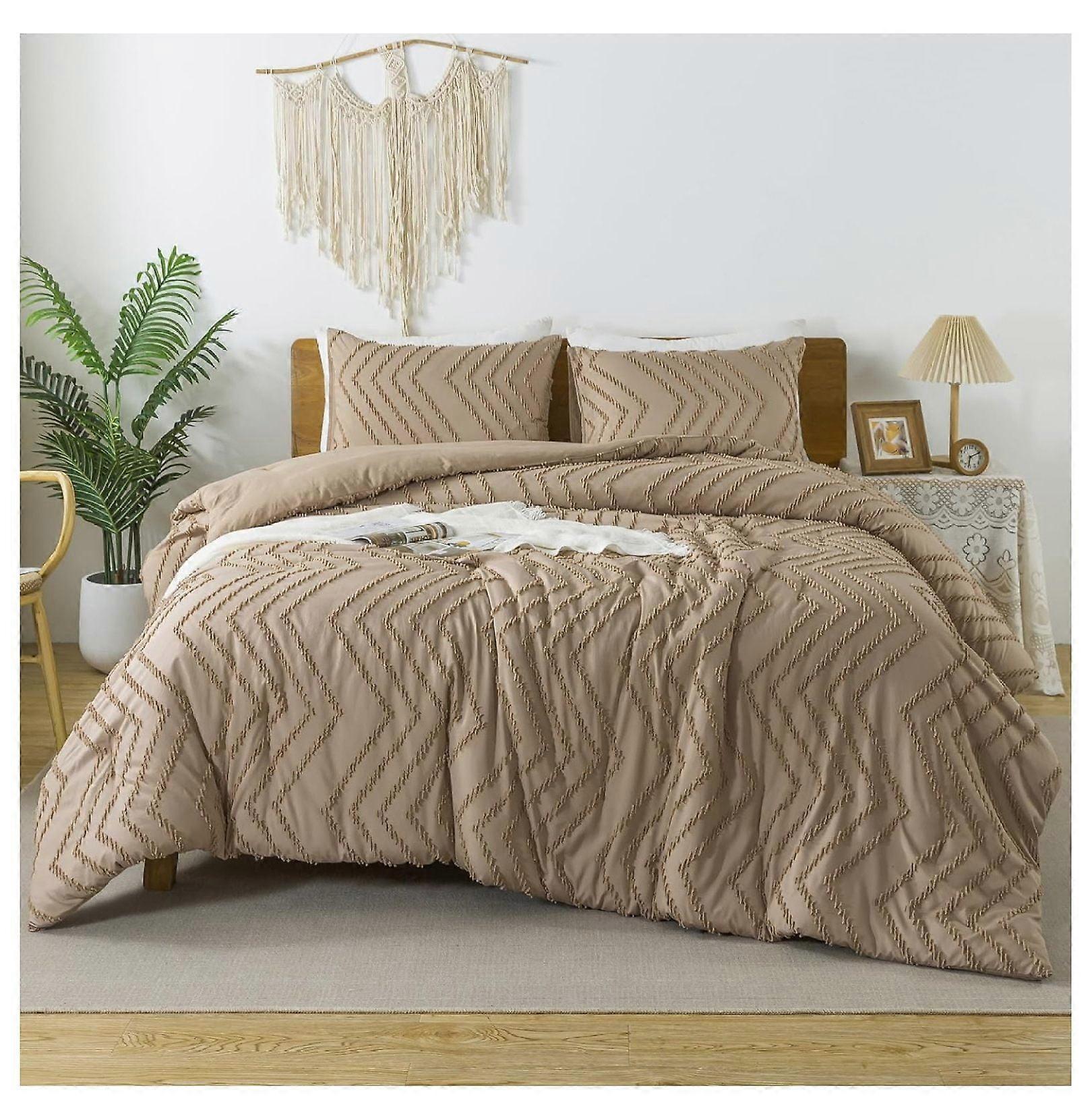 TiaGOC Taupe Comforter Set King Size, 3 Pieces Tufted Bedding Set & Collections, All Season Bed Set (104x90In Comforter and 2 Pillow Shams)