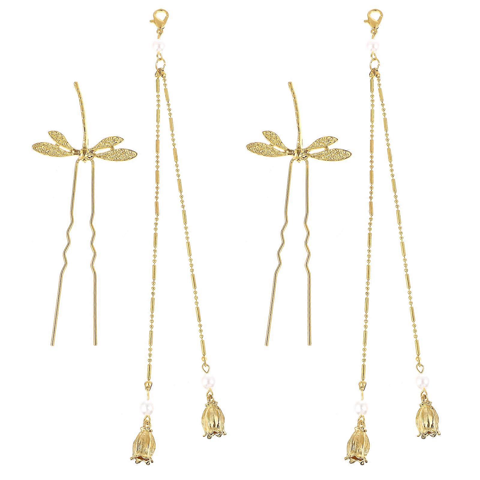 Chinese Style Hair Sticks with Decorative Dragonfly Shape Suitable for Daily Life and Cosplay 2Pcs
