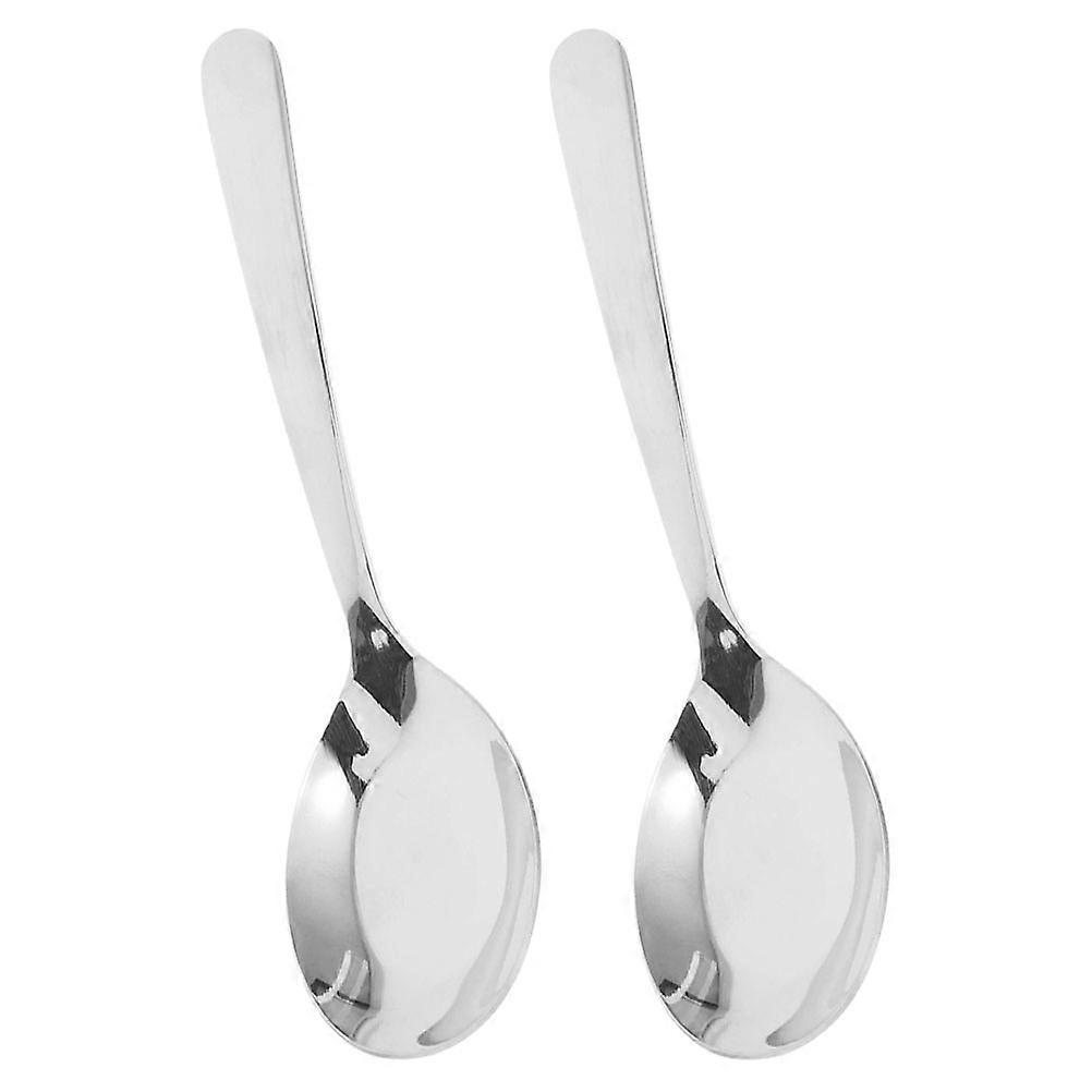 Silver Stainless Steel Spoon for Serving Children Dumplings 2Pcs Set