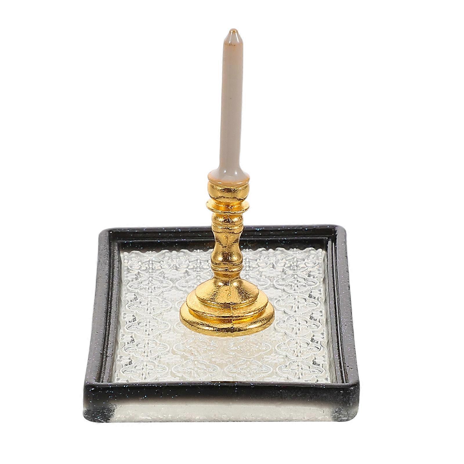 Dollhouse Miniature Tray with Candlestick Holder for Collecting 3Pcs Set
