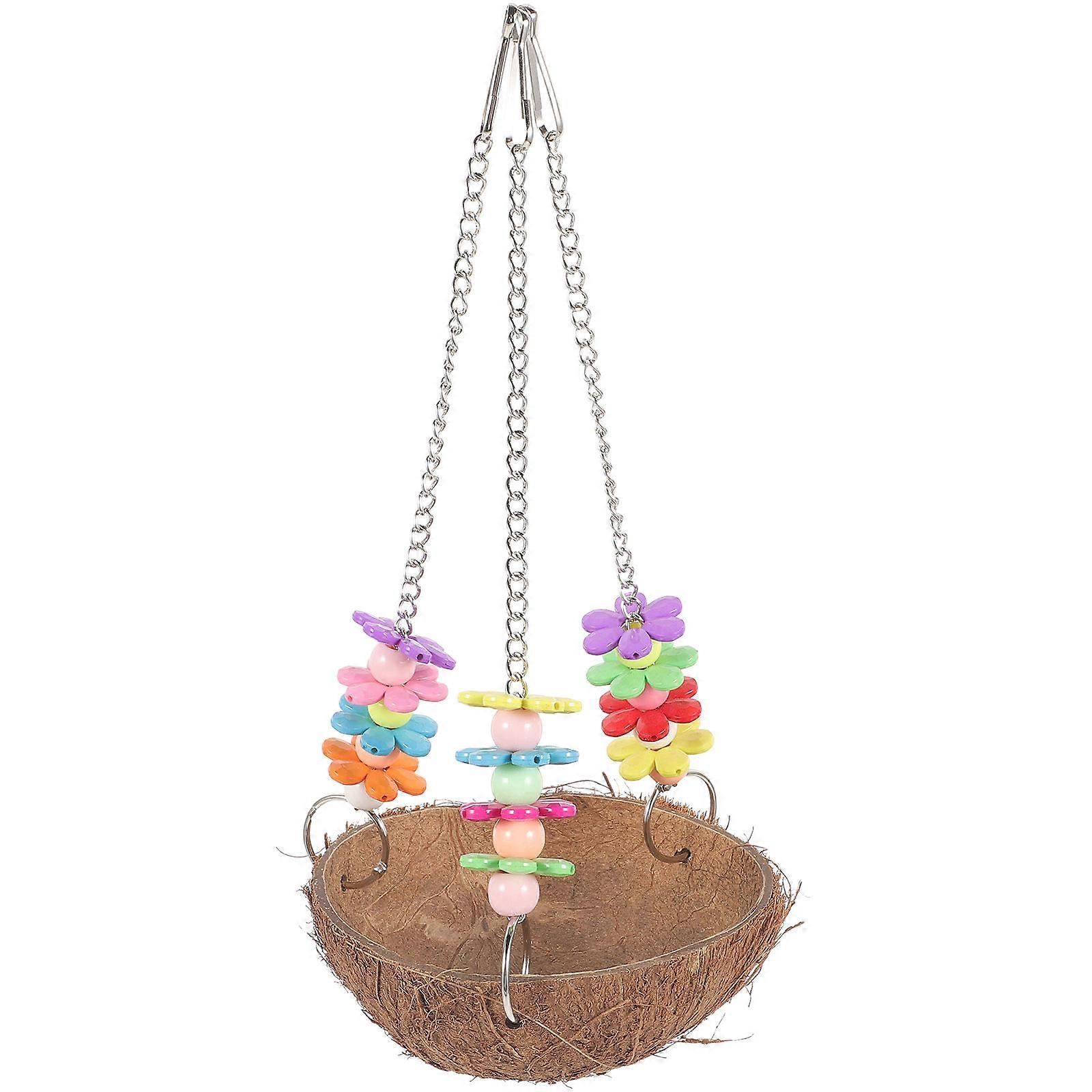 Hangable Bird Nest Hammock Coconut Shell Swing For Parrots Playing 3Pcs