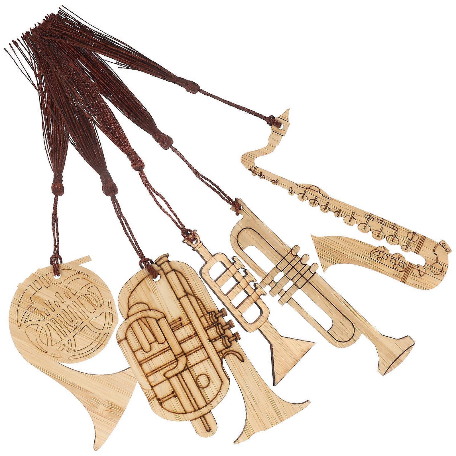 Assorted Bamboo Bookmarks for Reading Instrument Modeling 5Pcs Set