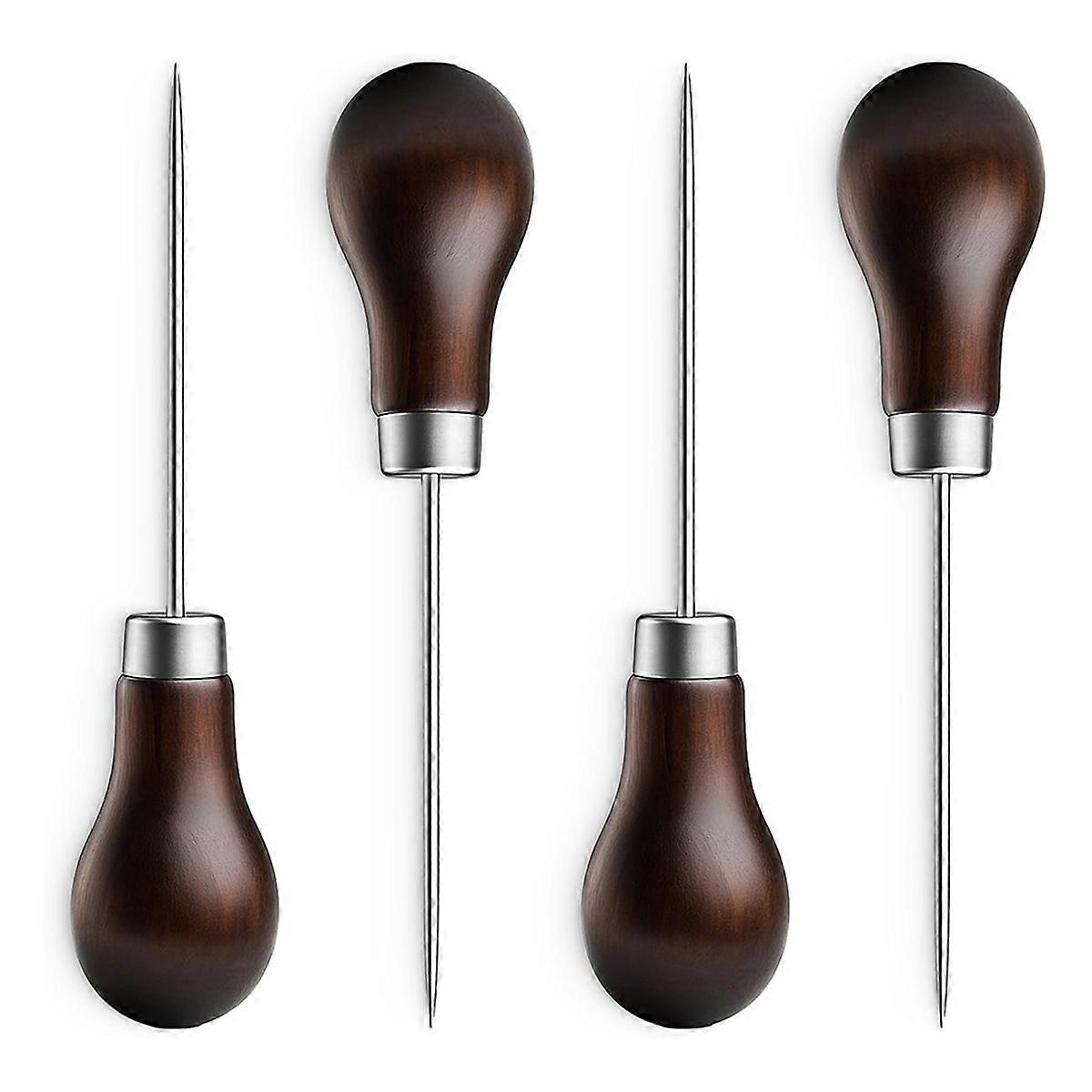 4 Pcs Scratch Awl Tool Leather Awl Punch Tool Gourd Shape Wooden Handle Scratch Awls Tools Tailors Awls for Craft Cloth