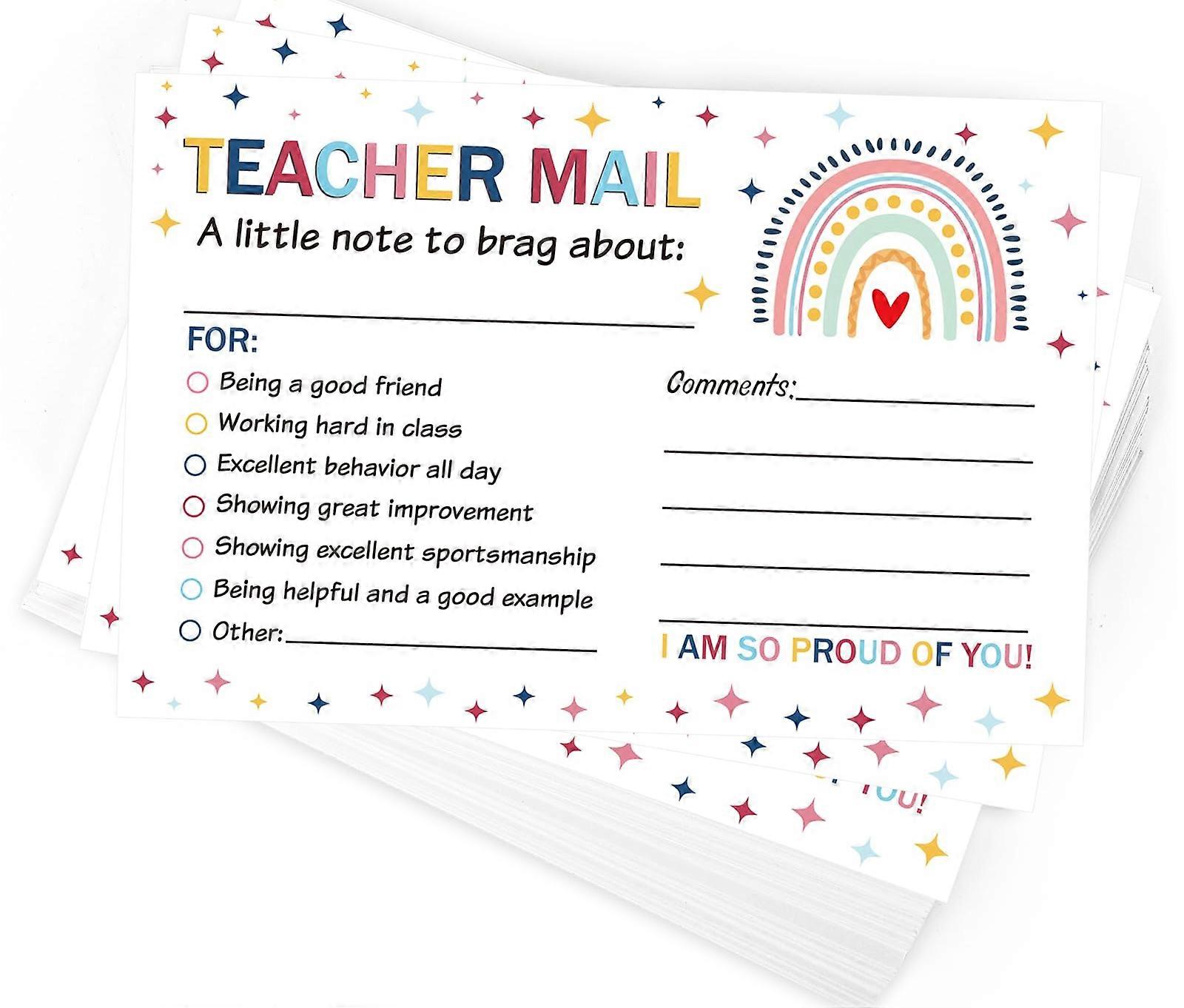 50-Pack Teacher-Parent Communication Cards, Motivational Boho Rainbow Notes for Classroom Behavior Rewards, Preschool to Elementary