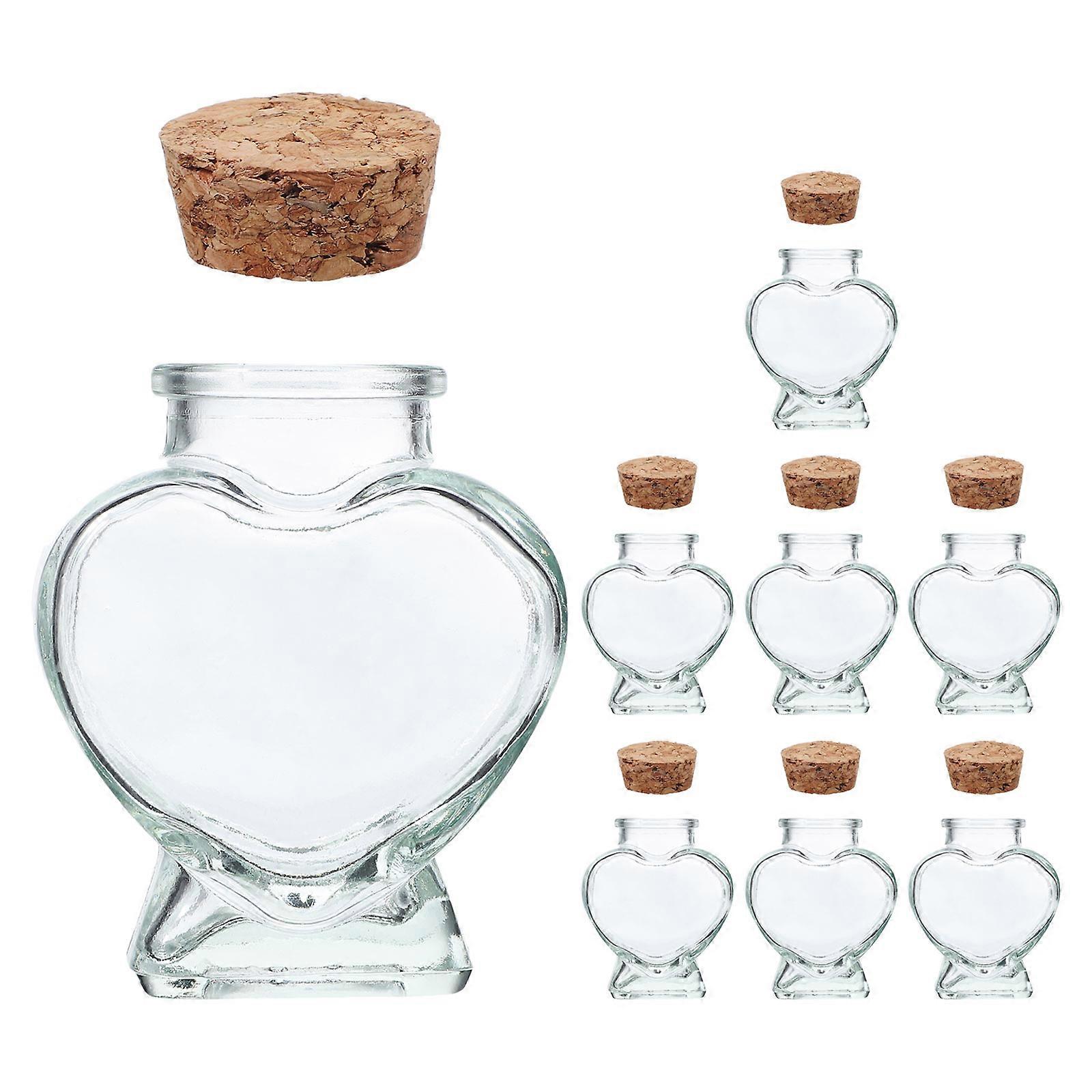 Mini Decorative Glass Bottles with Cork for Storage 8Pcs Heart Shape