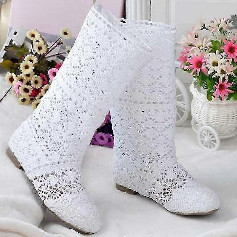 Botas huecas de encaje, transpirables, de malla tejida, estilo coreano, para verano, hasta la rodilla