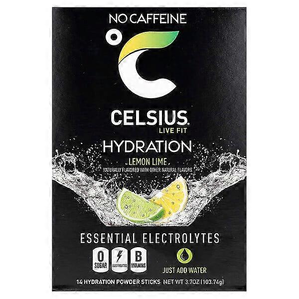 Celsius, Live Fit, Hydration, Essential Electrolytes, No Caffeine, Lemon Lime, 14 Hydration Powder Sticks, 0.26 oz (7.41 g) Each