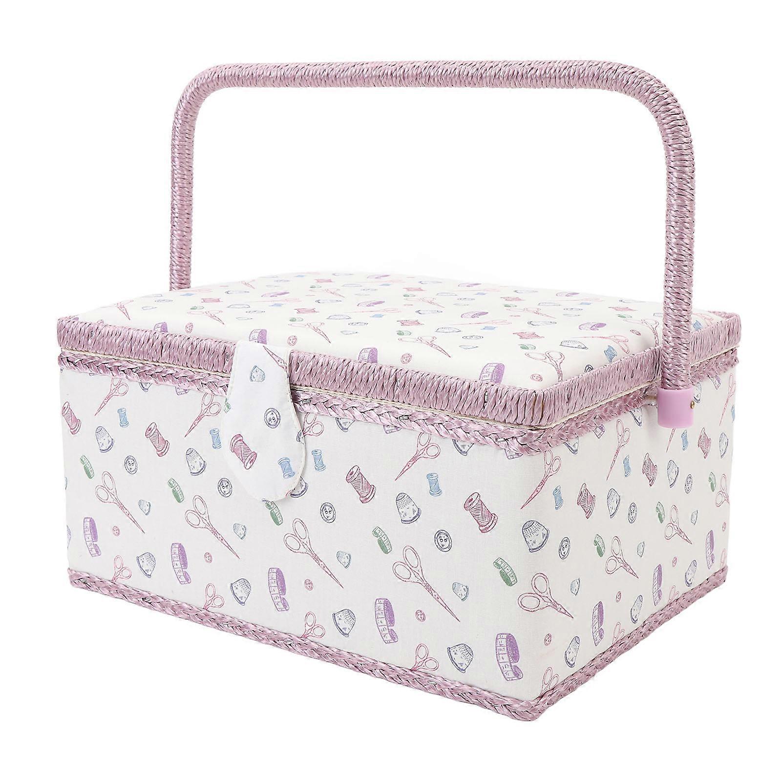 Fabric Sewing Basket Large Capacity Magnetic Button Closure Sewing Tool Storage Box with Removable Tray 