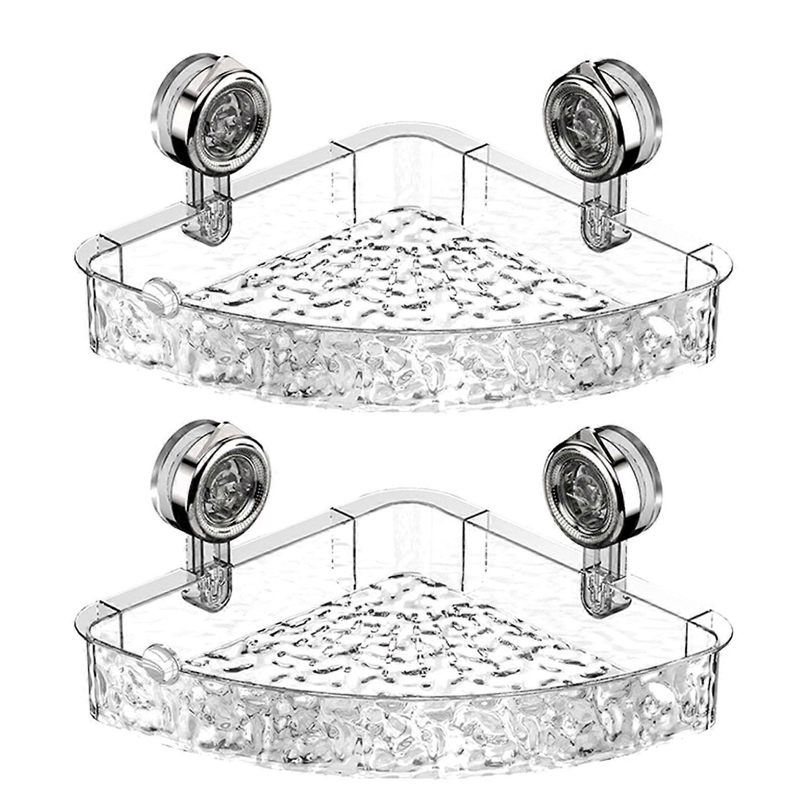 2 Pcs Transparent Bathroom Storage Rack, Thick Triangular Rectangular Shape, Punch-free Anti-slip Suction Shower Organizer, Strong Load Bearing