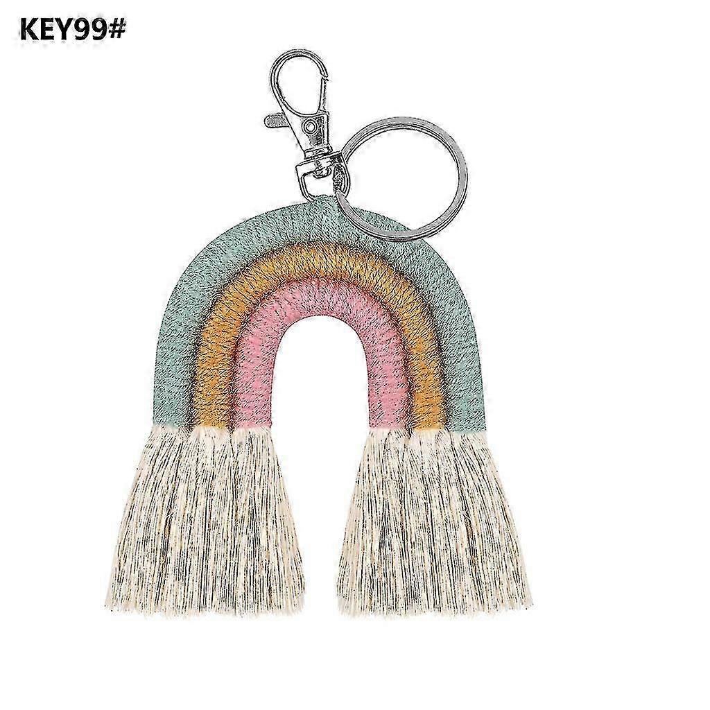 Handmade Boho Rainbow Woven Keychain for School Bag