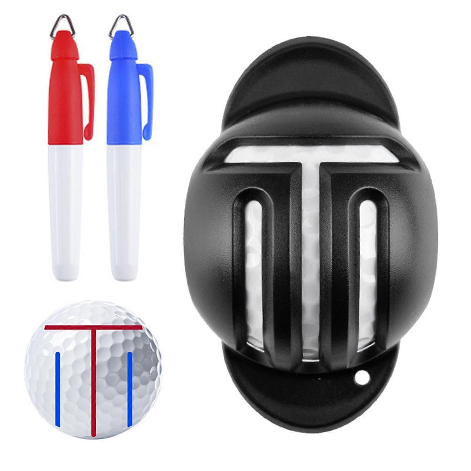 Golf Ball Marker Stencil Model With 2 Pens Golf Alignment Tool Golf Accessories Visual Aiming Aid