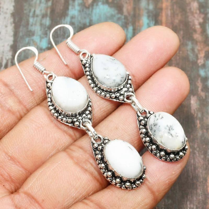 Orecchini in argento sterling 925 massiccio, fatti a mano, con pietra preziosa di opale dendrite