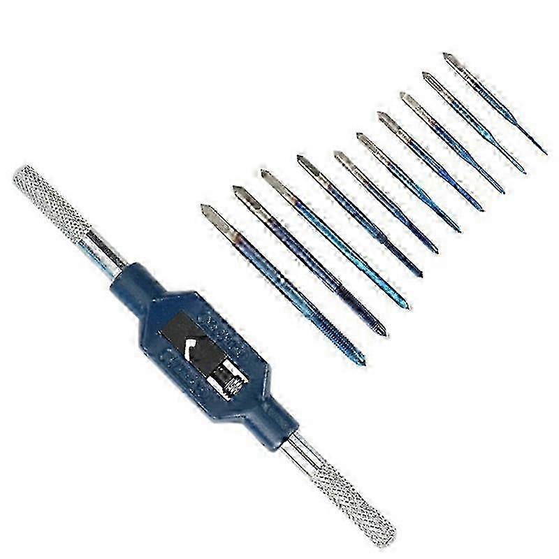 10Pcs M1-M3.5 Thread Taps with Adjustable M1-M8 Wrench