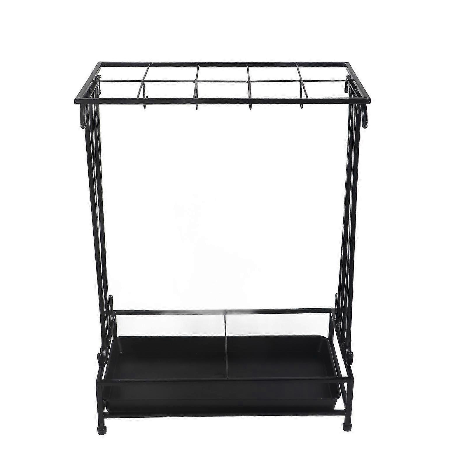 مظلة تخزين الرف الحديد مع صينية بالتنقيط 10 ثقوب 8 السنانير مظلة رف الوقوف للمنزل فندق اللوبي الأسود