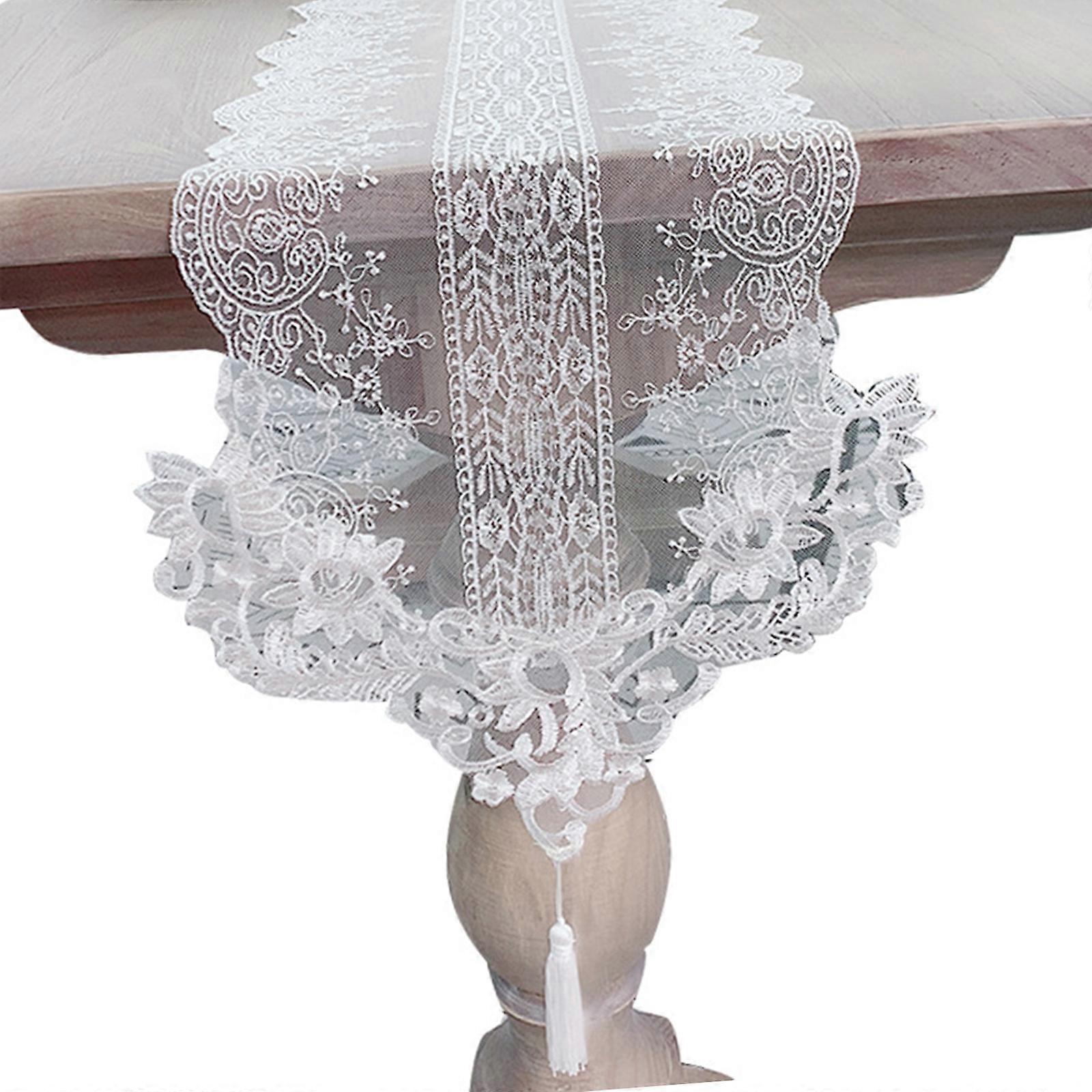 Stylish Nordics Lace Trim Tablecloth Portable Easy Maintenance Polyester Suitable for Daily Use  30x200cm