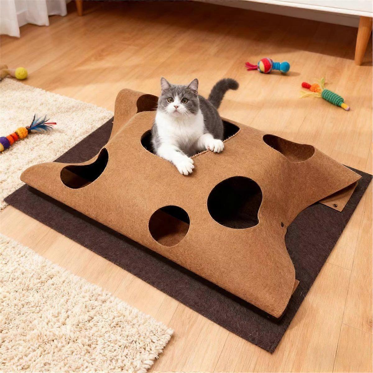 CatMats Interactive Multifunctional Foldable Pad Cat Indoor Play Tunnel Cave Pad for Scratching Res
