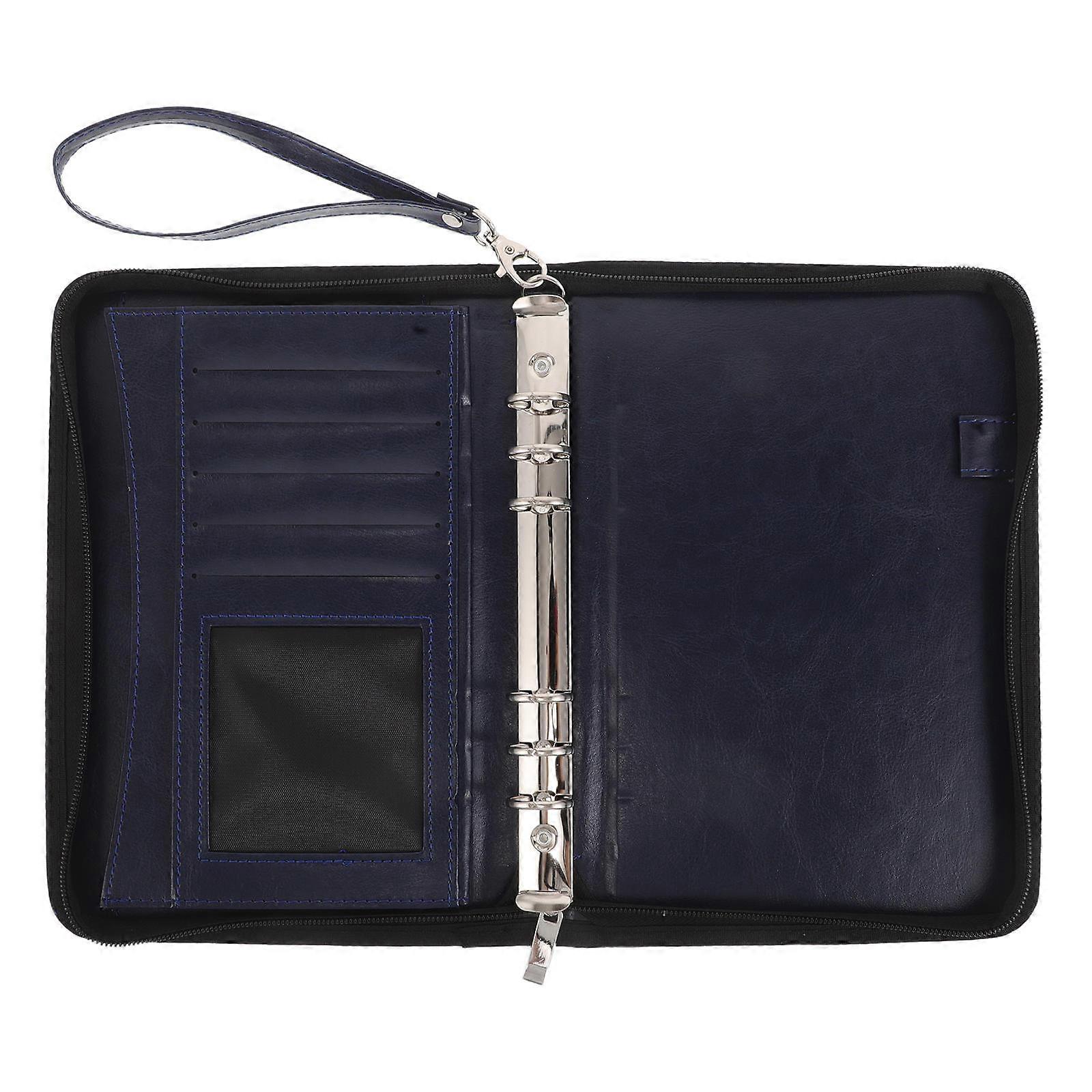 Blue Artificial Zipper Binder Portfolio for Document Organization