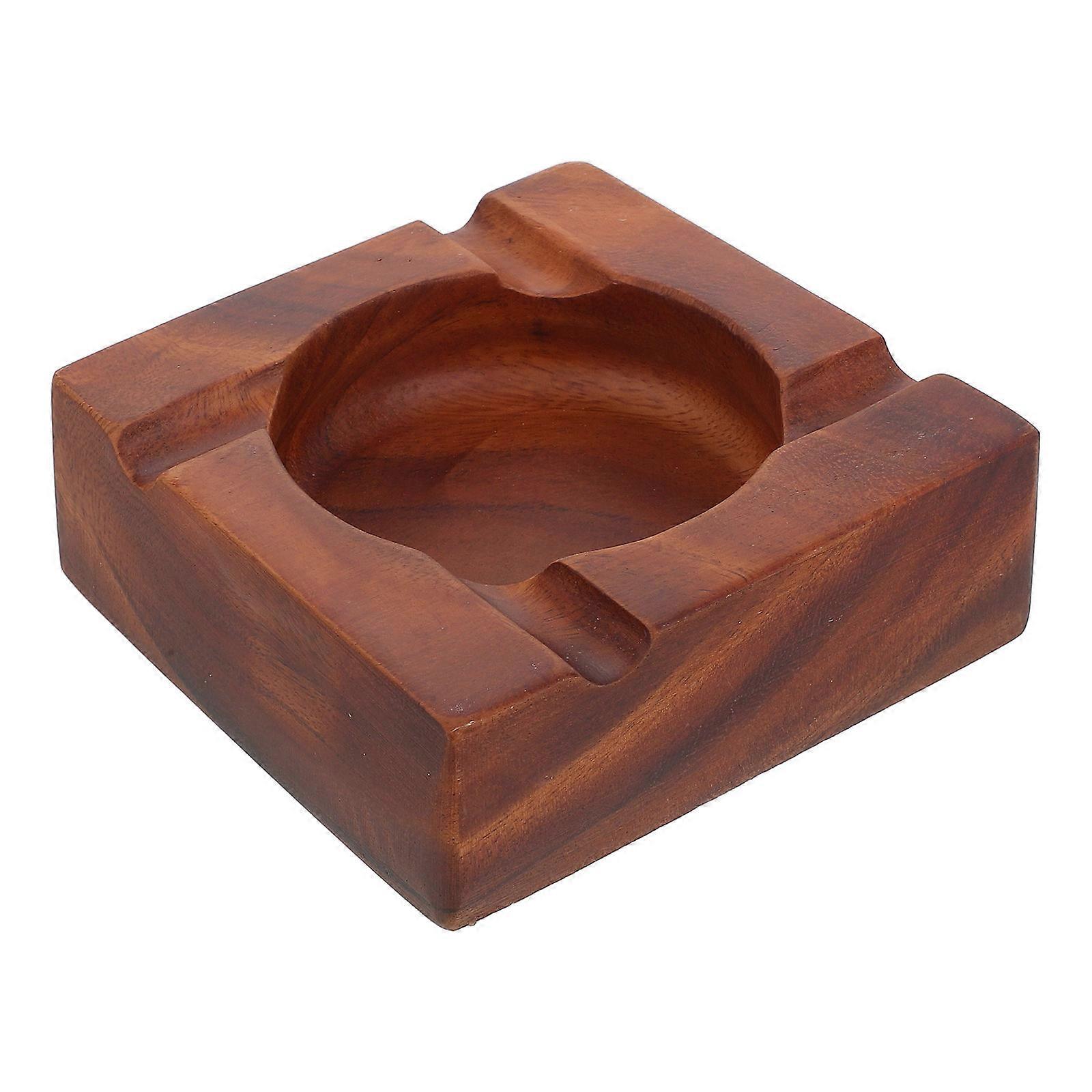 Walnut Wood Ashtray for Storage Featuring Engraved Retro Design