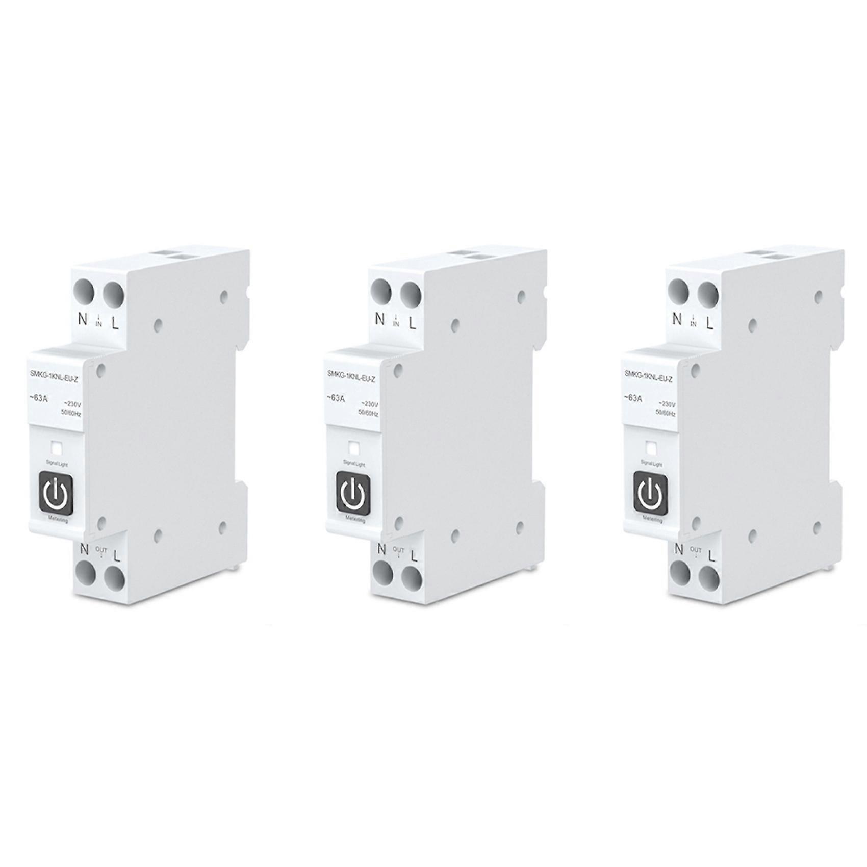 3X TUYA 63A 1P+N Zigbee Smart Circuit Breaker with Metering Smart Home Wireless Remote Control Smart Life Alexa Home