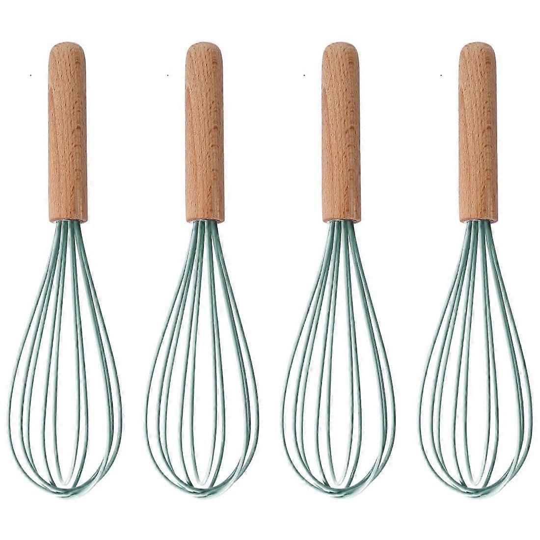 4Pack Silicone Balloon Whisk with Ergonomic Wooden Handle for Cooking and Baking, Green